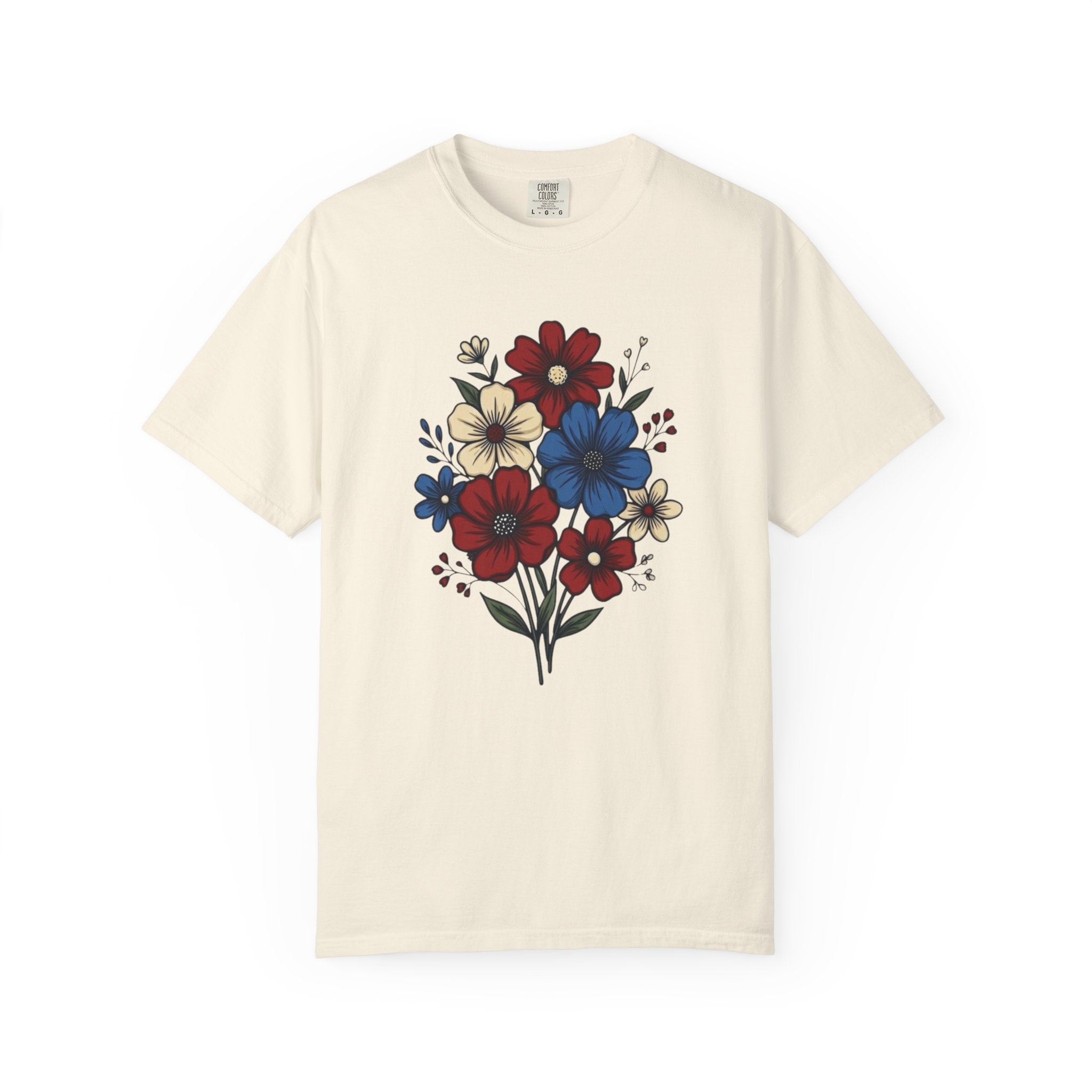 Freedom and Blooms Patriotic Floral t-shirt in Ivory