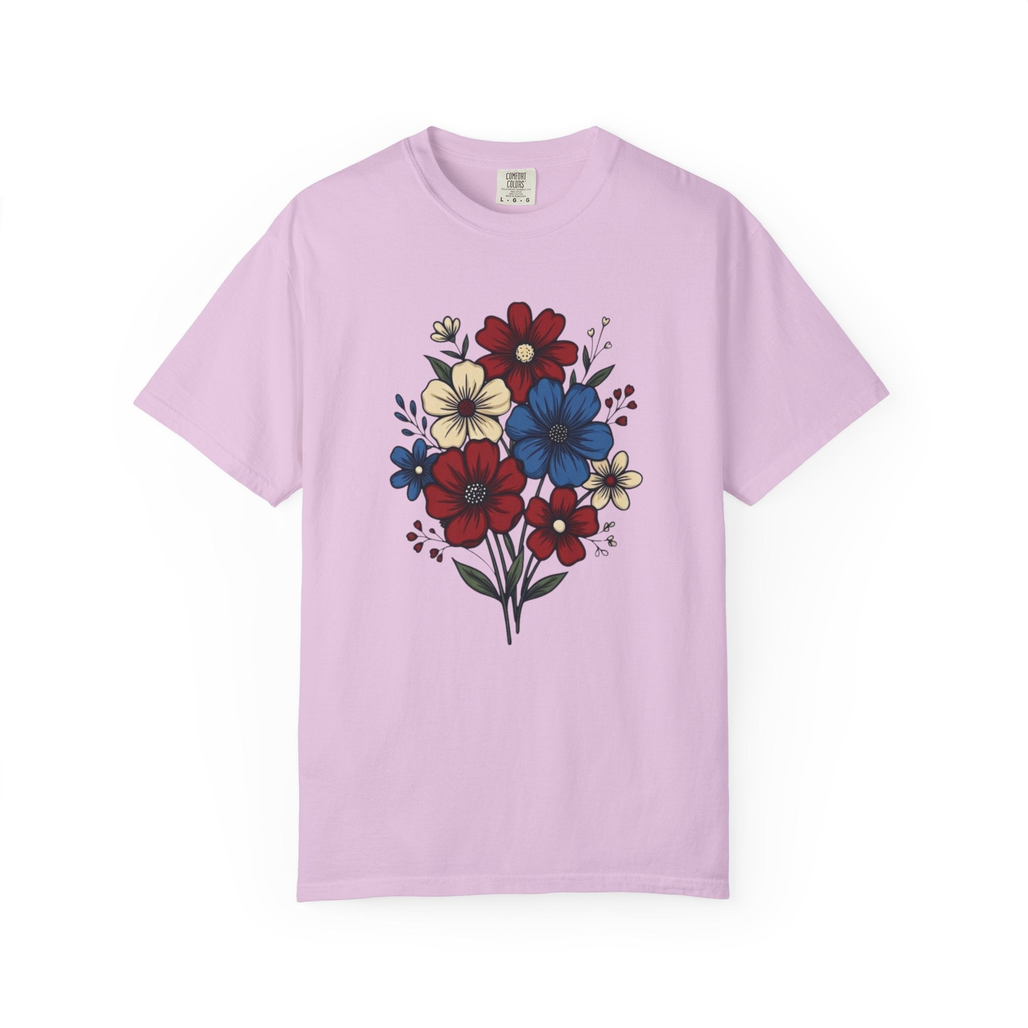 Freedom and Blooms Patriotic Floral t-shirt in Orchid