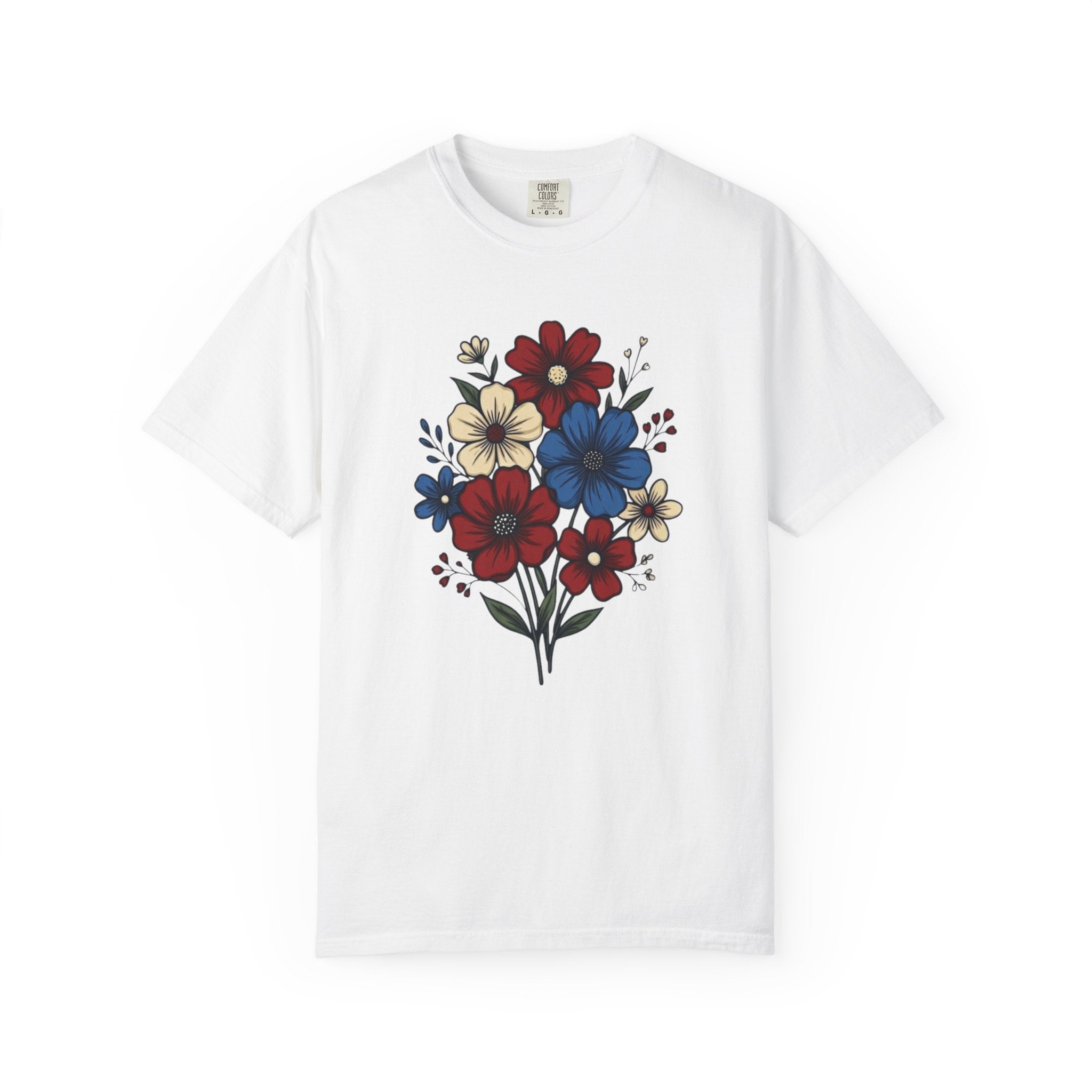 Freedom and Blooms Patriotic Floral t-shirt in White