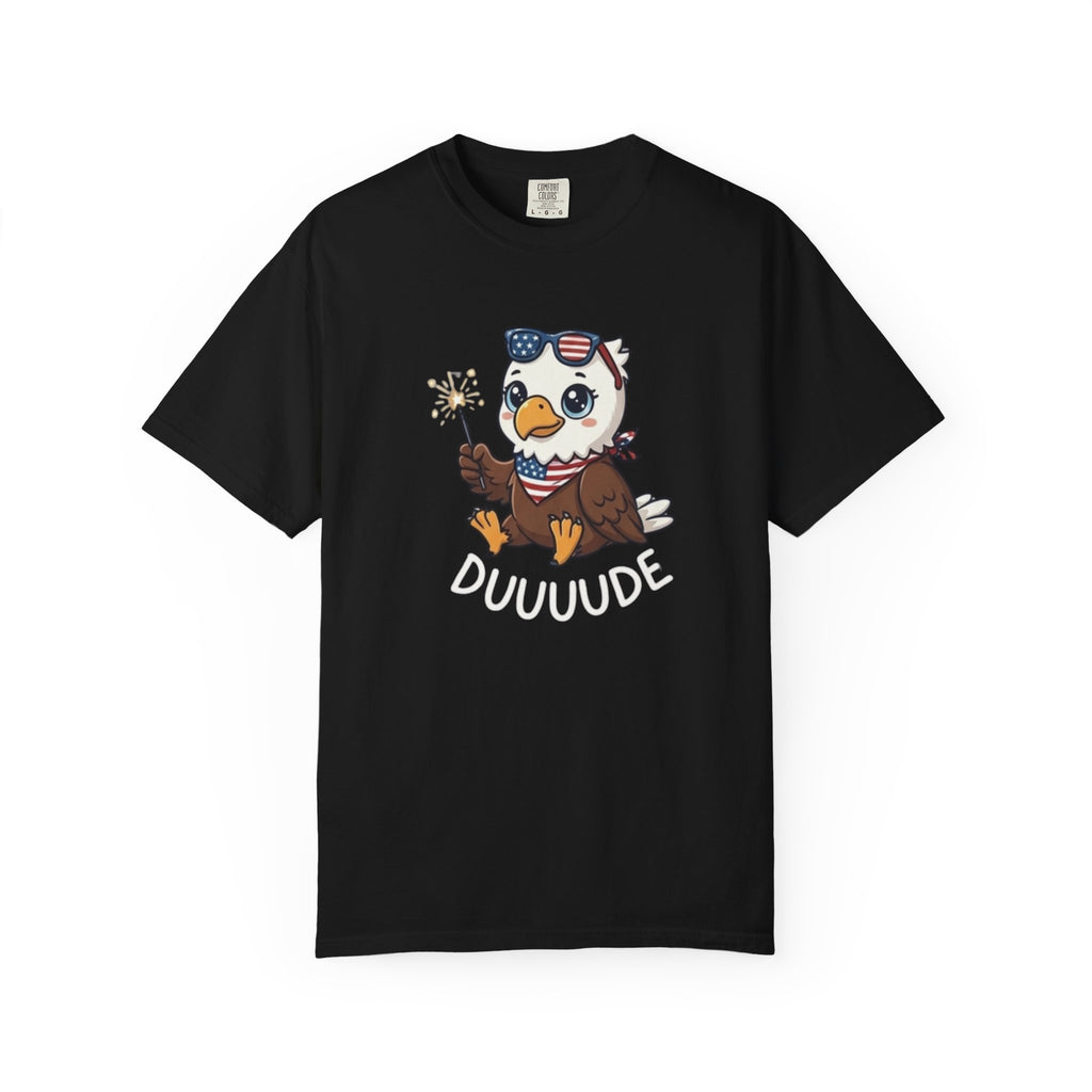 Funny DUUUUDE Bald Eagle t-shirt in Black