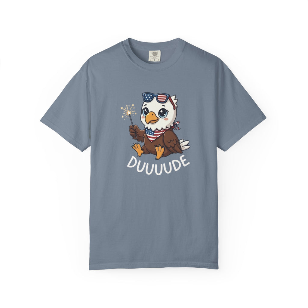Funny DUUUUDE Bald Eagle t-shirt in Blue Jean