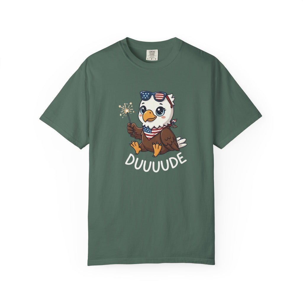 Funny DUUUUDE Bald Eagle t-shirt in Blue Spruce