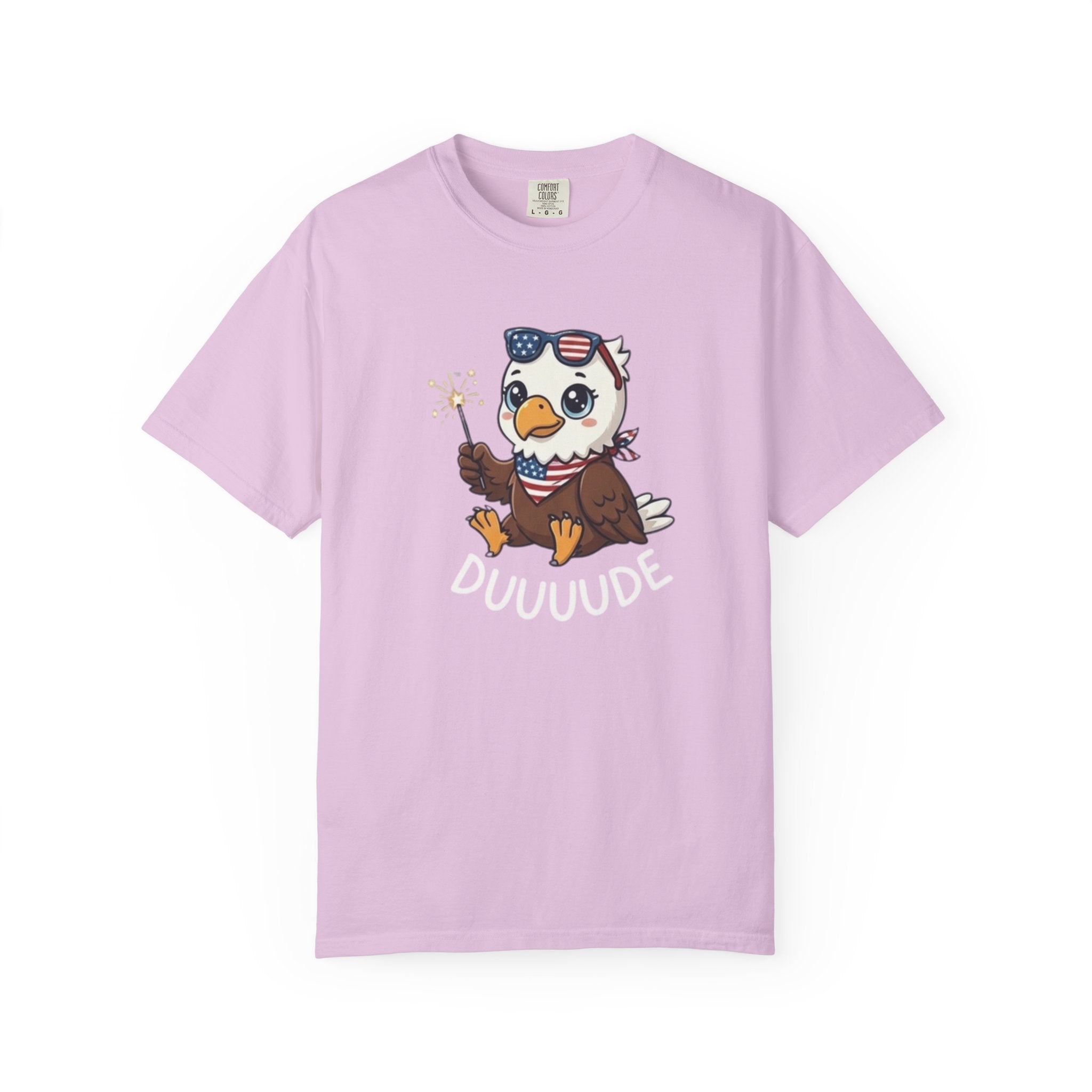 Funny DUUUUDE Bald Eagle t-shirt in Orchid