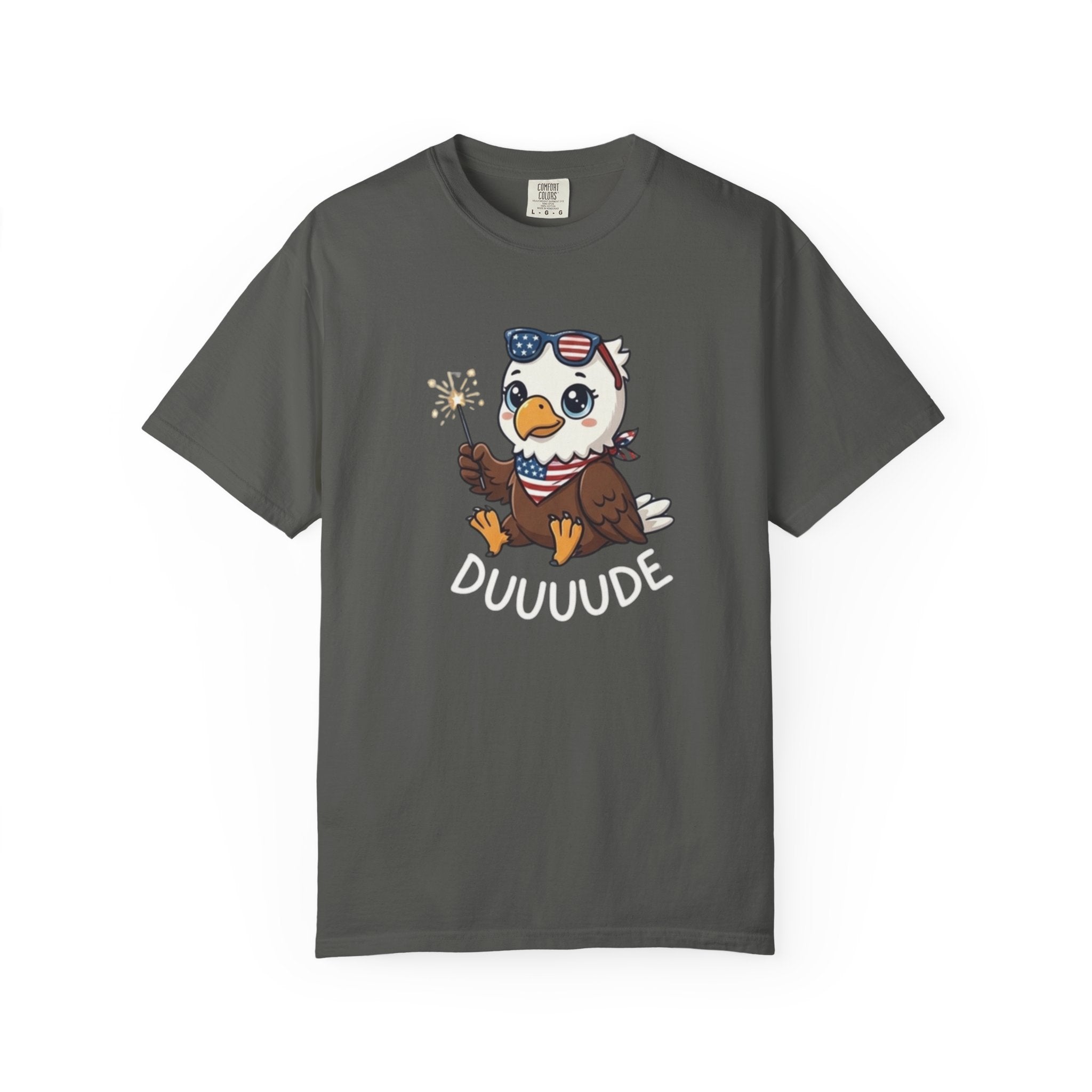 Funny DUUUUDE Bald Eagle t-shirt in Pepper