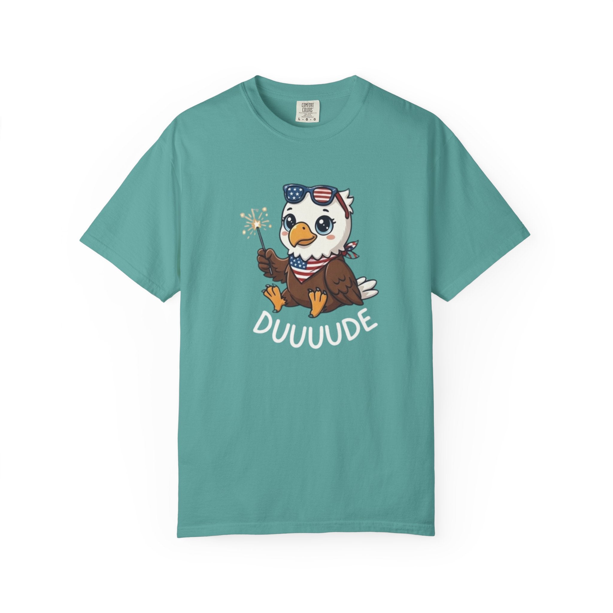 Funny DUUUUDE Bald Eagle t-shirt in Seafoam