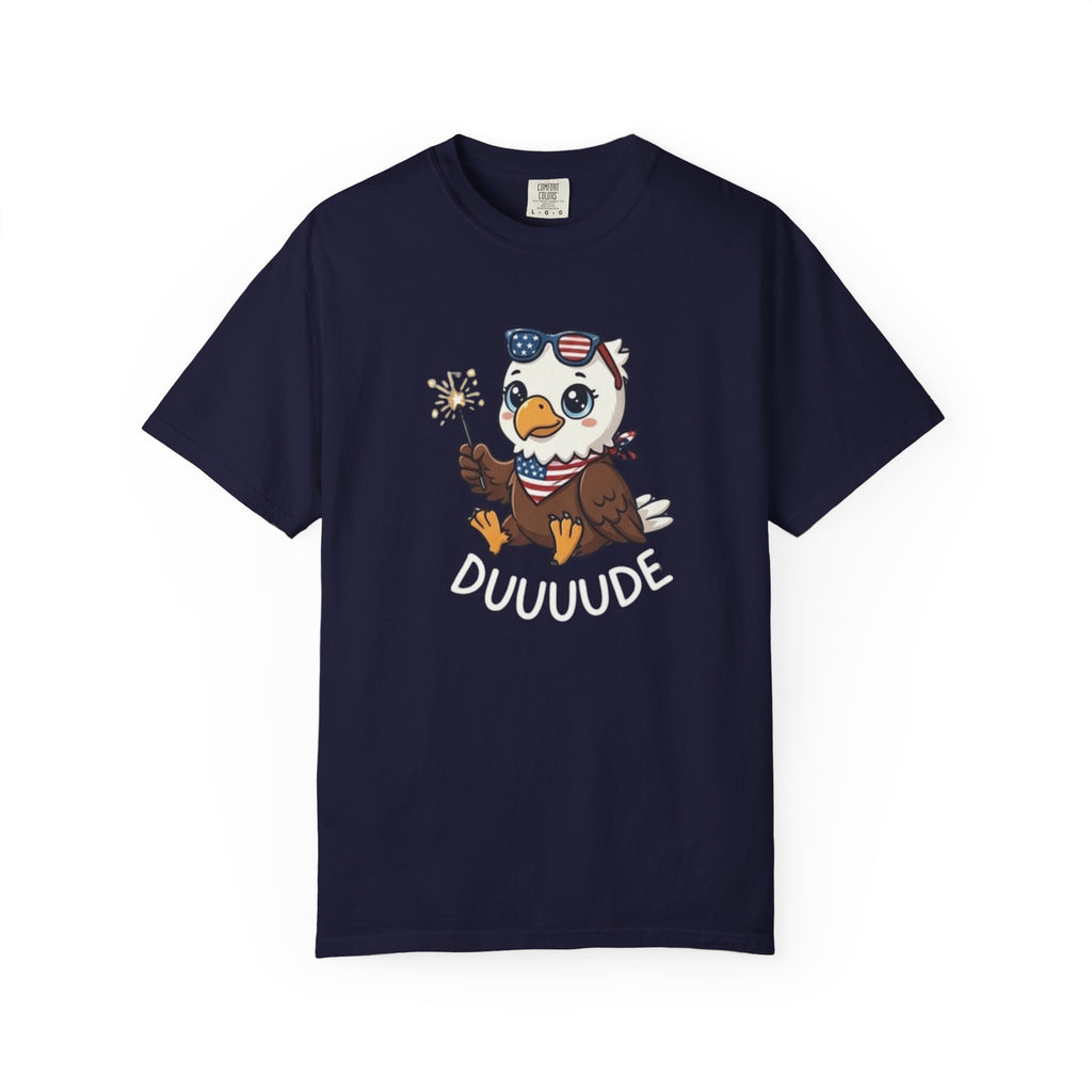 Funny DUUUUDE Bald Eagle t-shirt in True Navy