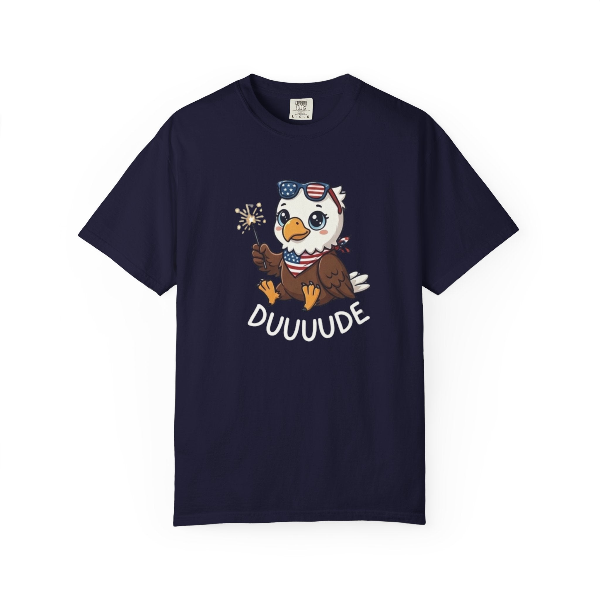 Funny DUUUUDE Bald Eagle t-shirt in True Navy