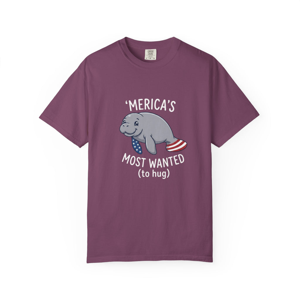Funny Patriotic Manatee Merica t-shirt in Berry