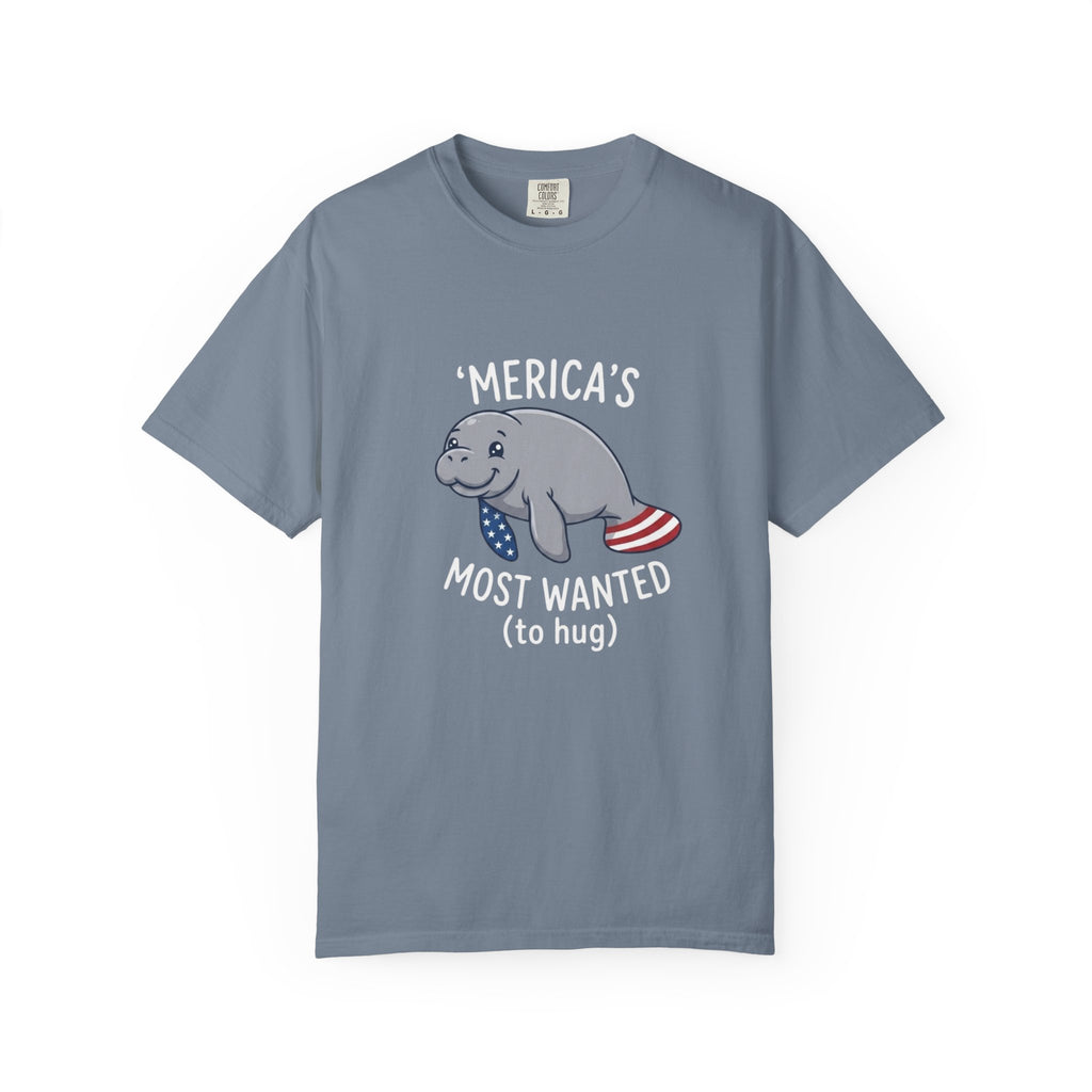Funny Patriotic Manatee Merica t-shirt in Blue Jean