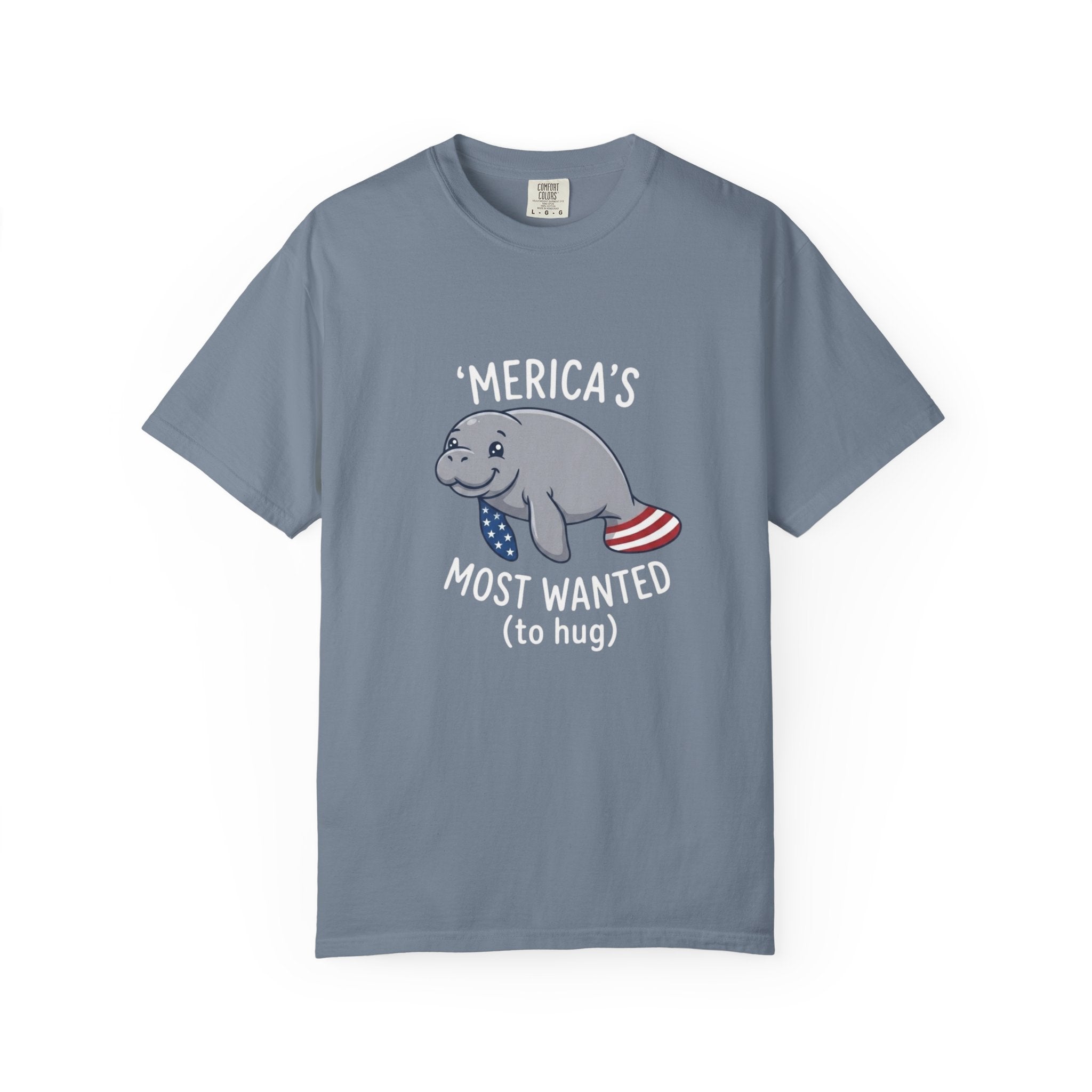 Funny Patriotic Manatee Merica t-shirt in Blue Jean