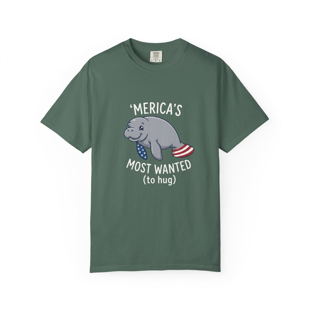 Funny Patriotic Manatee Merica t-shirt in Blue Spruce