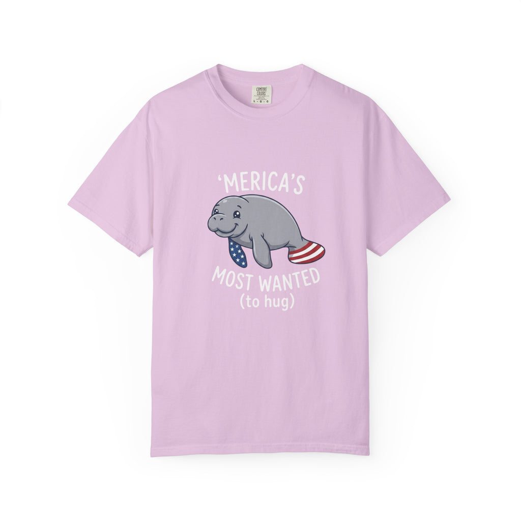 Funny Patriotic Manatee Merica t-shirt in Orchid