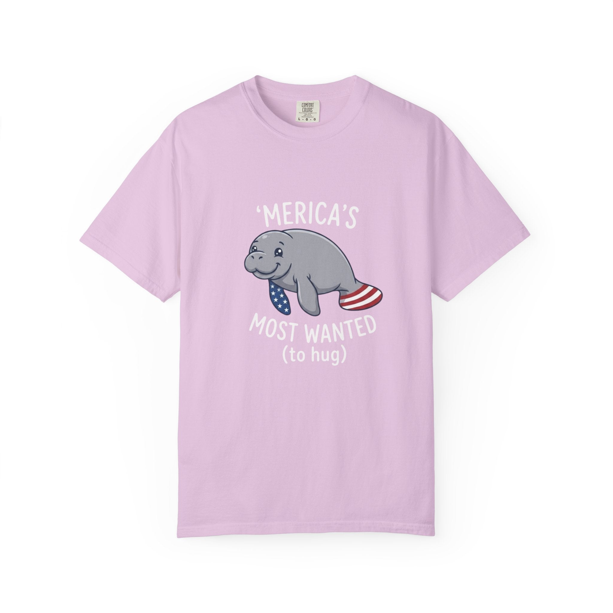Funny Patriotic Manatee Merica t-shirt in Orchid