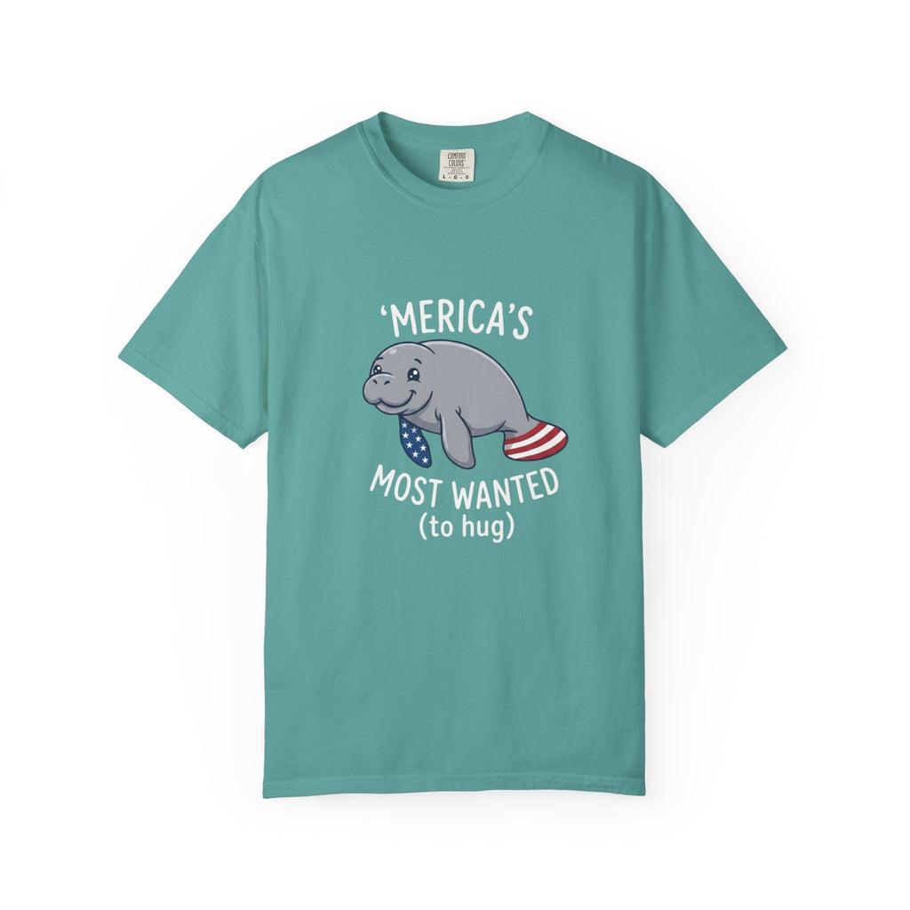 Funny Patriotic Manatee Merica t-shirt in Seafoam