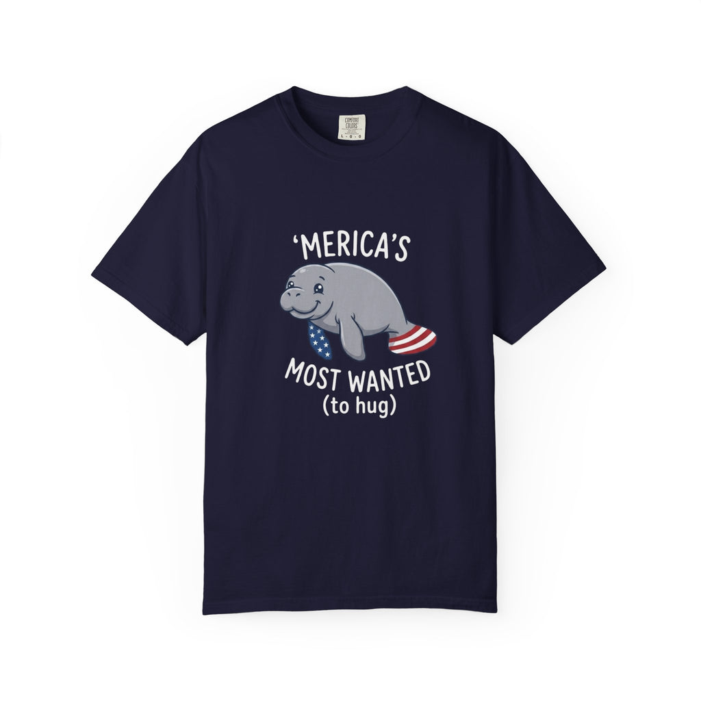 Funny Patriotic Manatee Merica t-shirt in True Navy