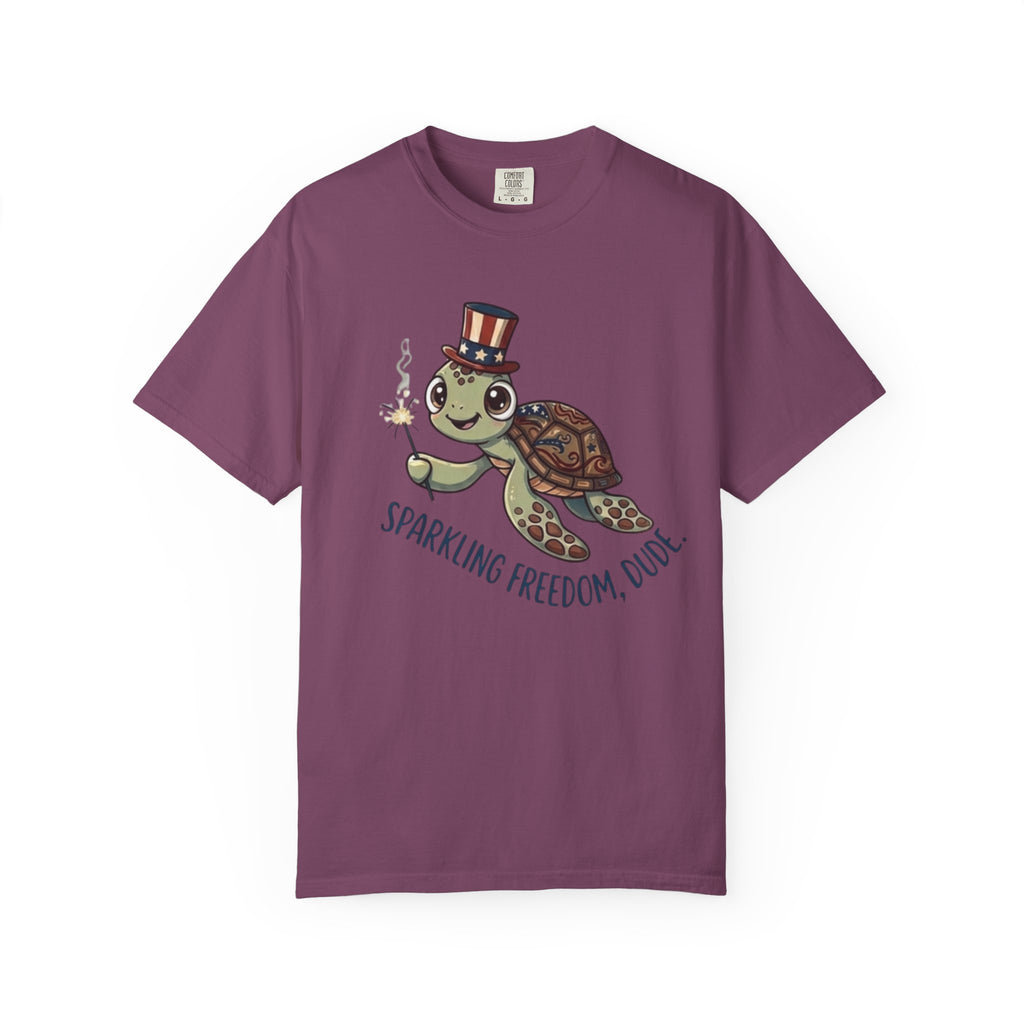 Funny Sparkler Sea Turtle t-shirt in Berry