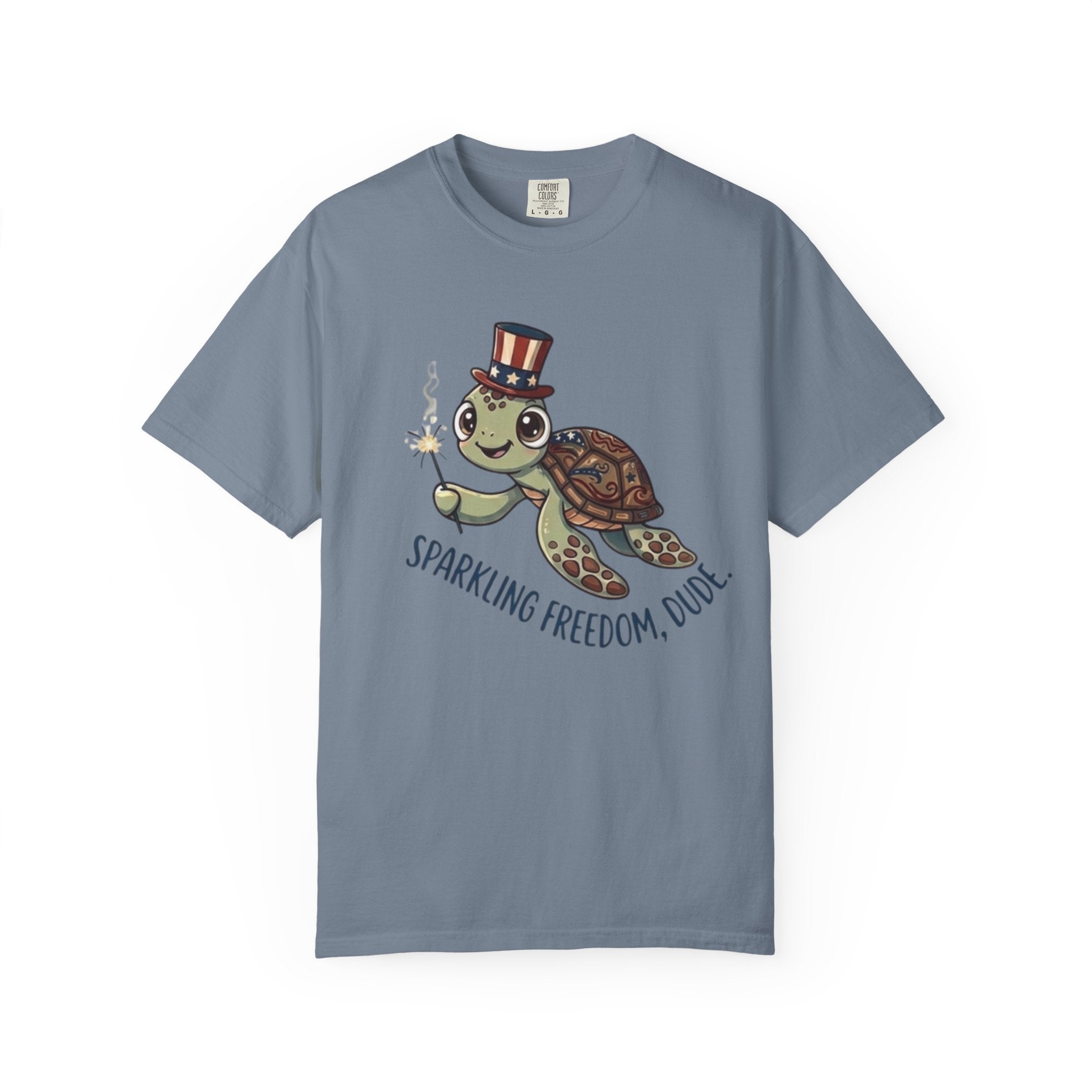 Funny Sparkler Sea Turtle t-shirt in Blue Jean