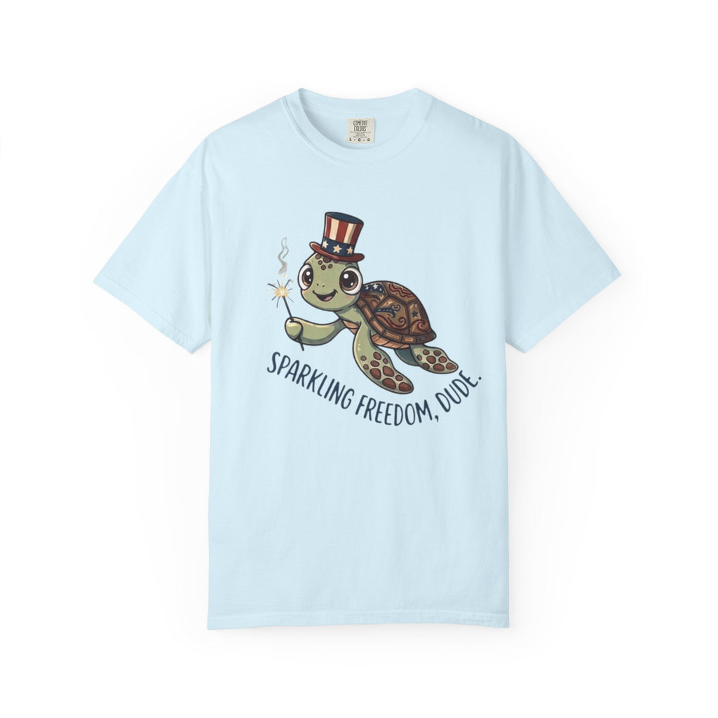 Funny Sparkler Sea Turtle t-shirt in Chambray