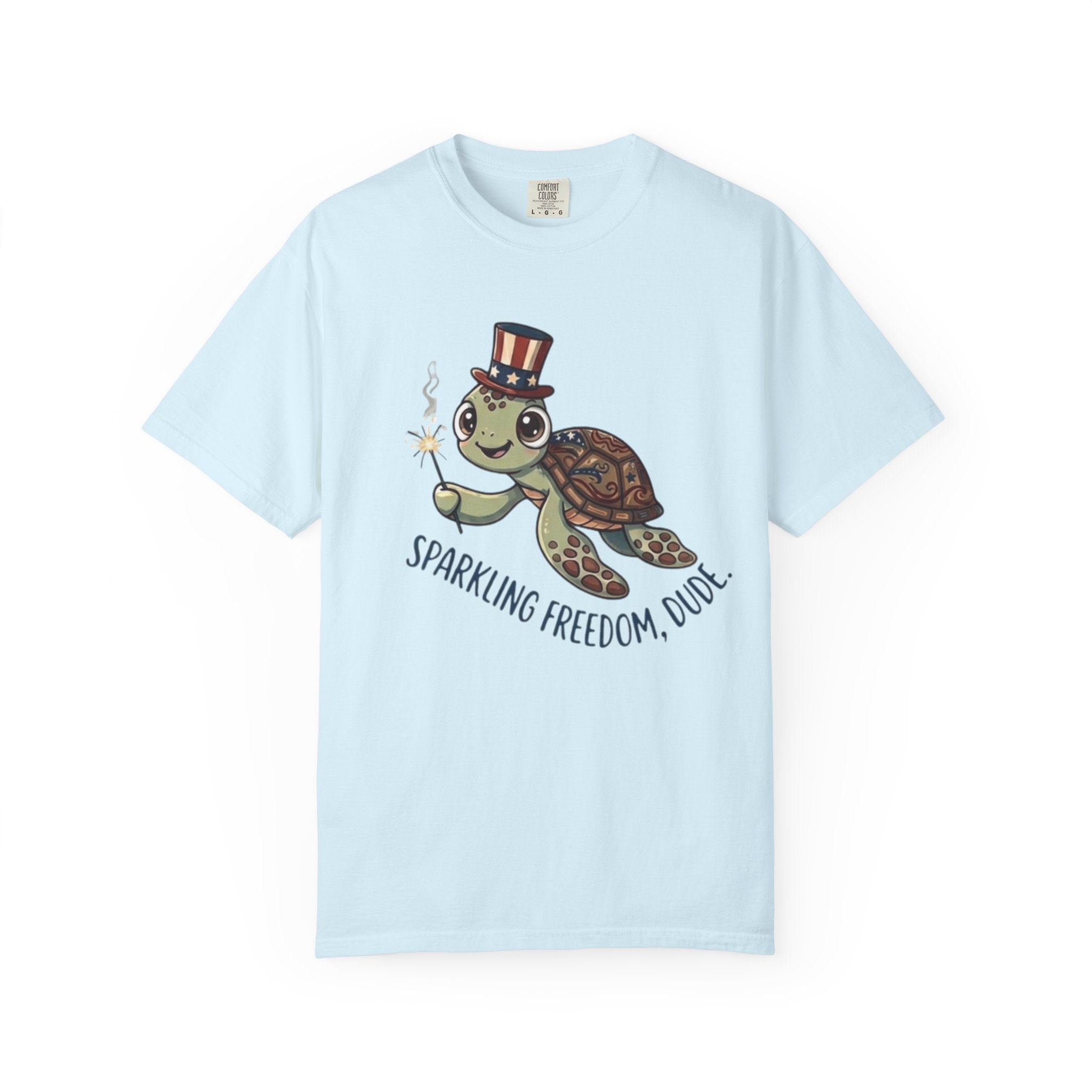Funny Sparkler Sea Turtle t-shirt in Chambray
