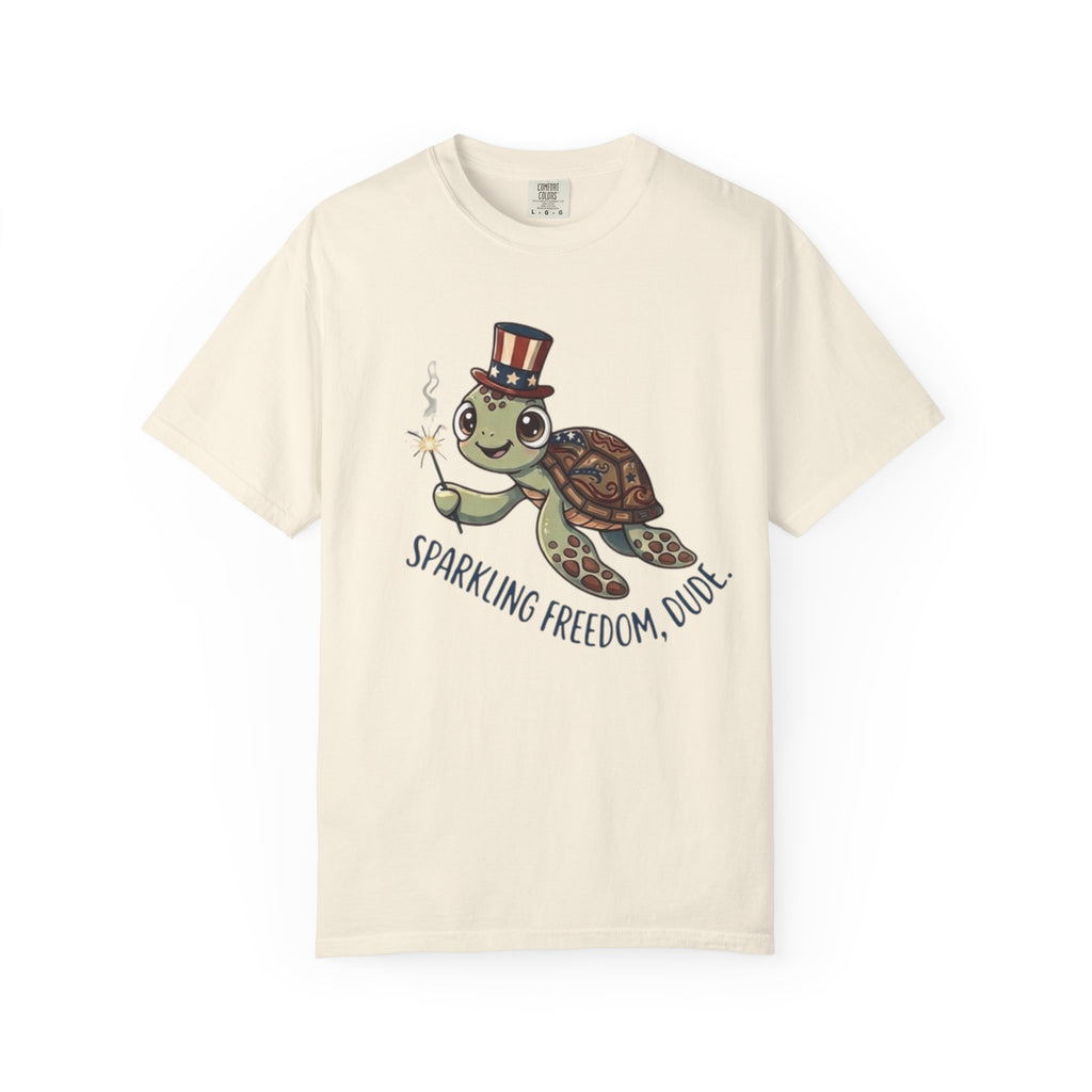 Funny Sparkler Sea Turtle t-shirt in Ivory