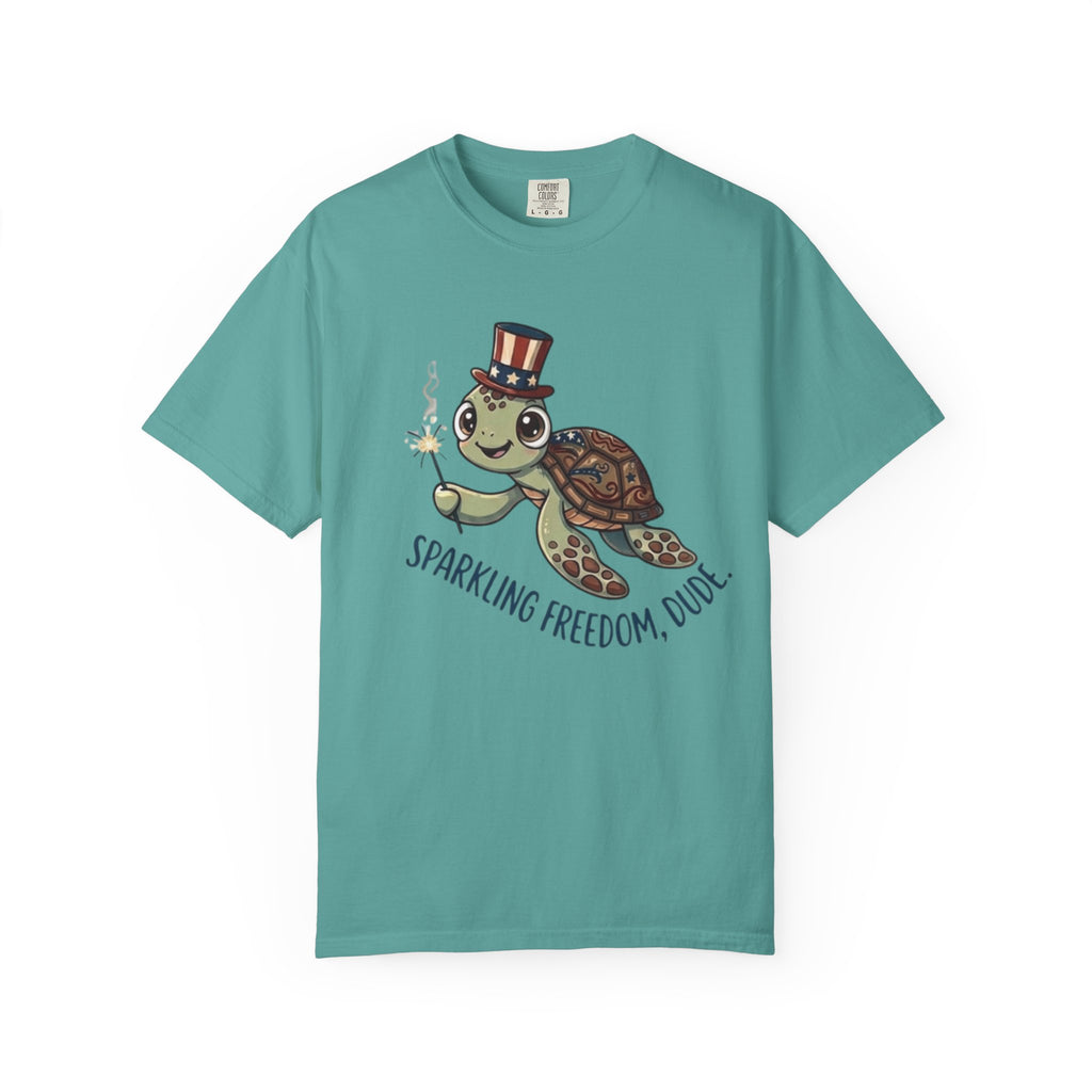 Funny Sparkler Sea Turtle t-shirt in Seafoam