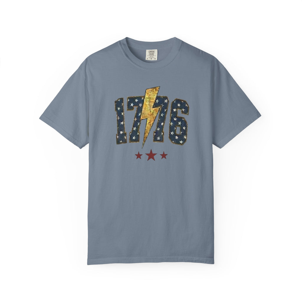 Navy Gold 1776 Varsity Lightning Bolt t-shirt in Blue Jean