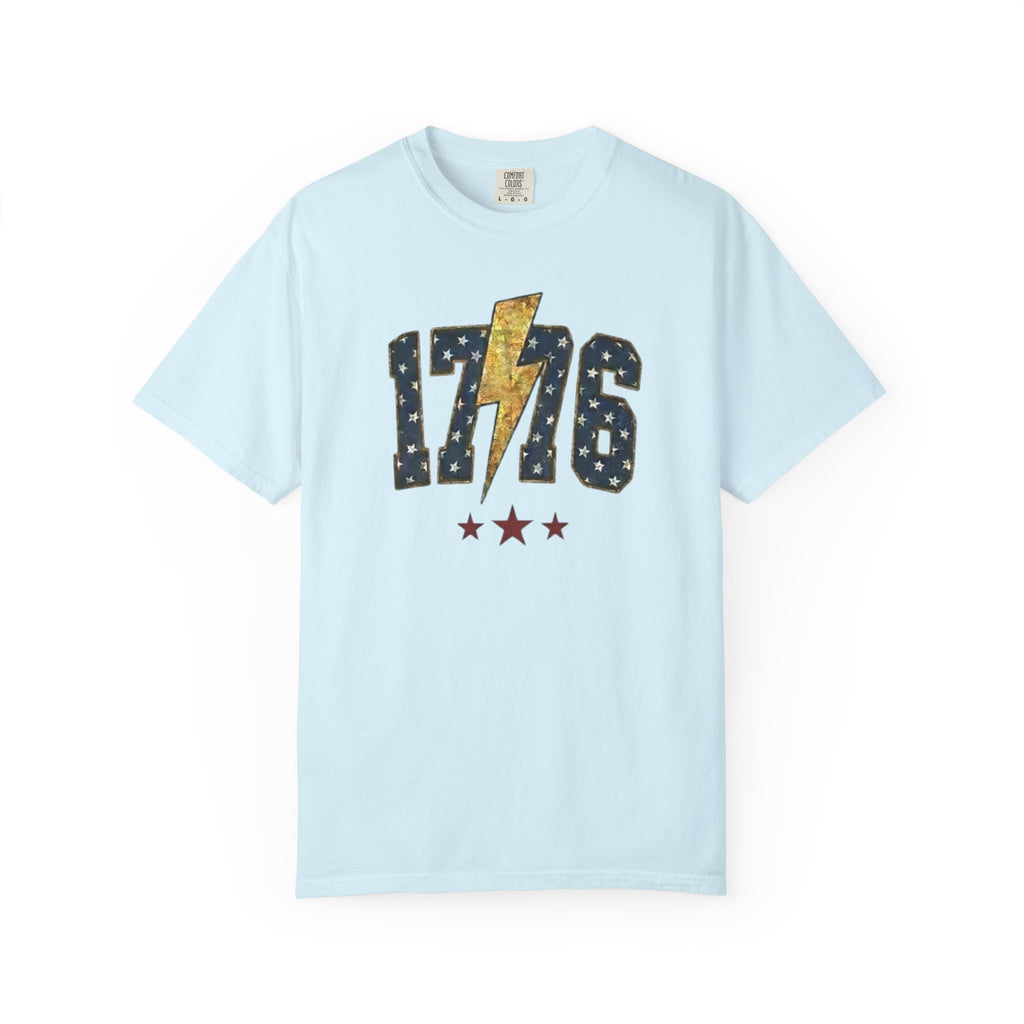 Navy Gold 1776 Varsity Lightning Bolt t-shirt in Chambray