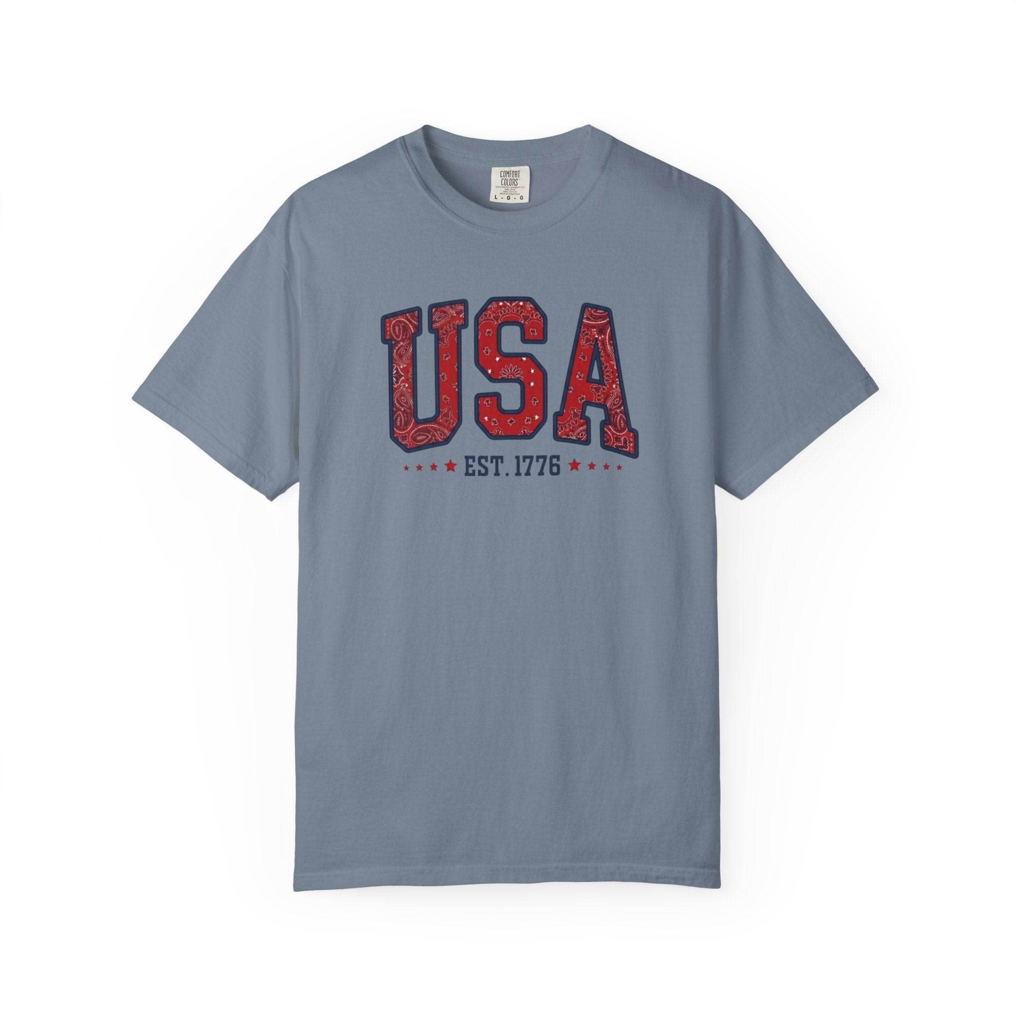 Patriotic Bandana Print USA 1776 t-shirt in Blue Jean
