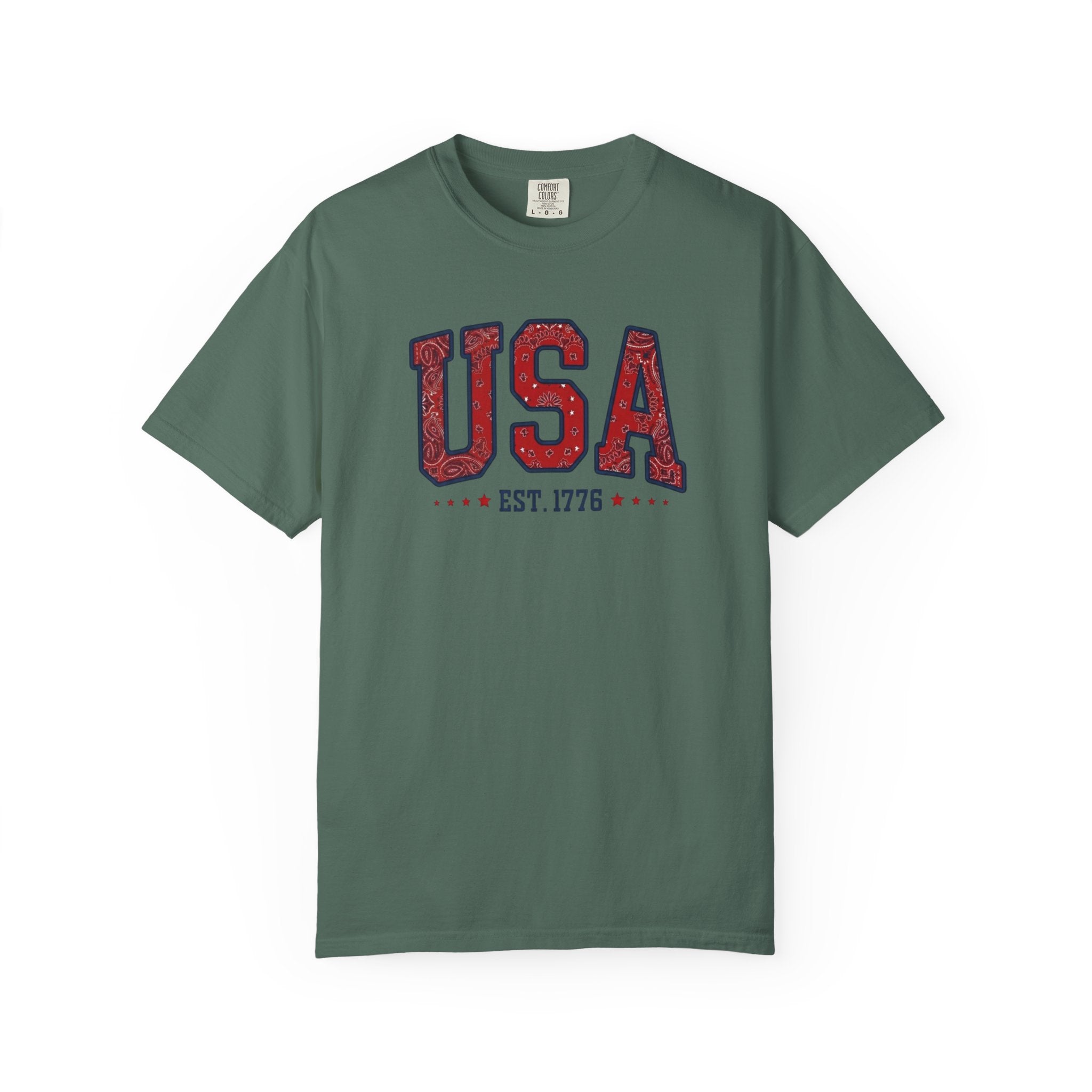 Patriotic Bandana Print USA 1776 t-shirt in Blue Spruce