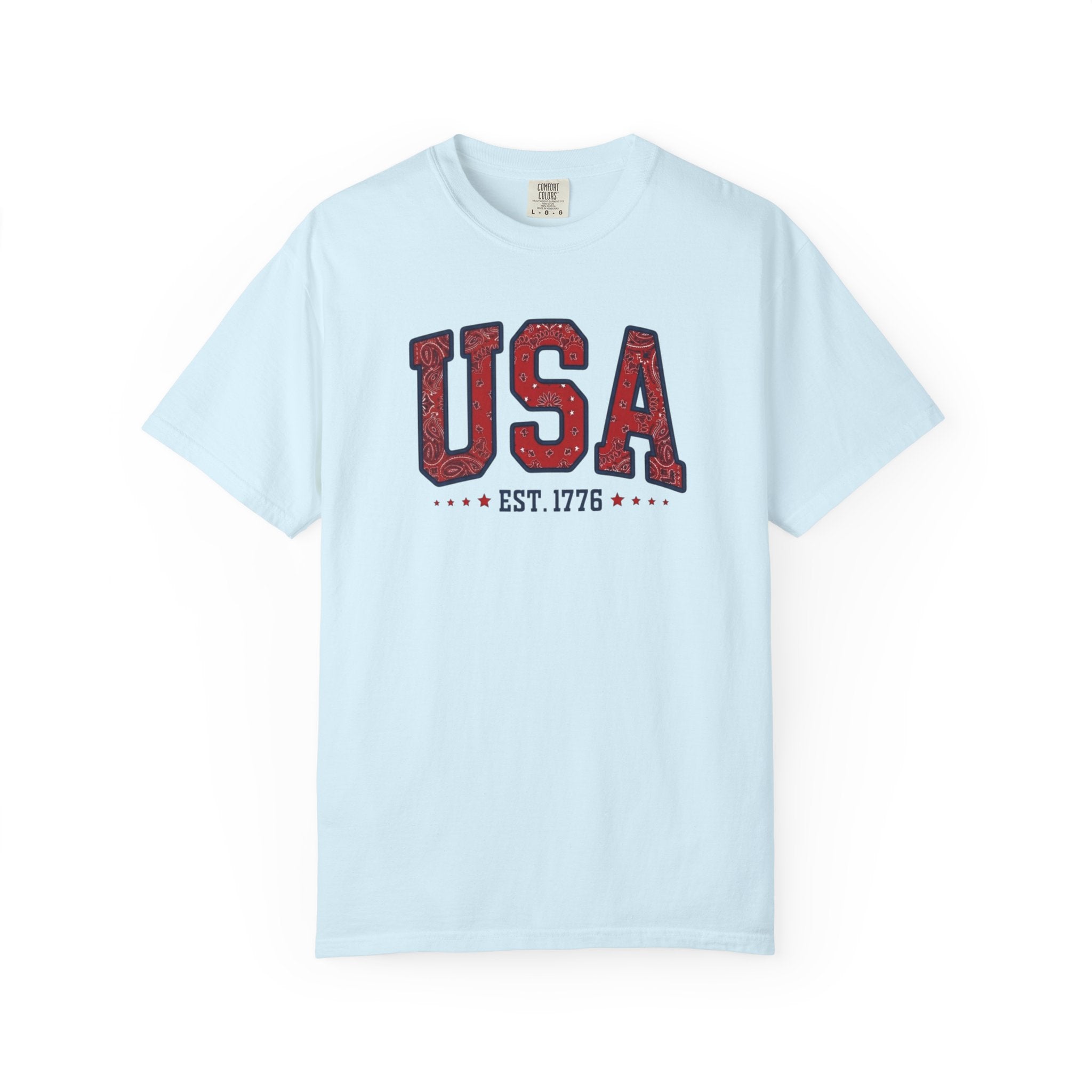 Patriotic Bandana Print USA 1776 t-shirt in Chambray