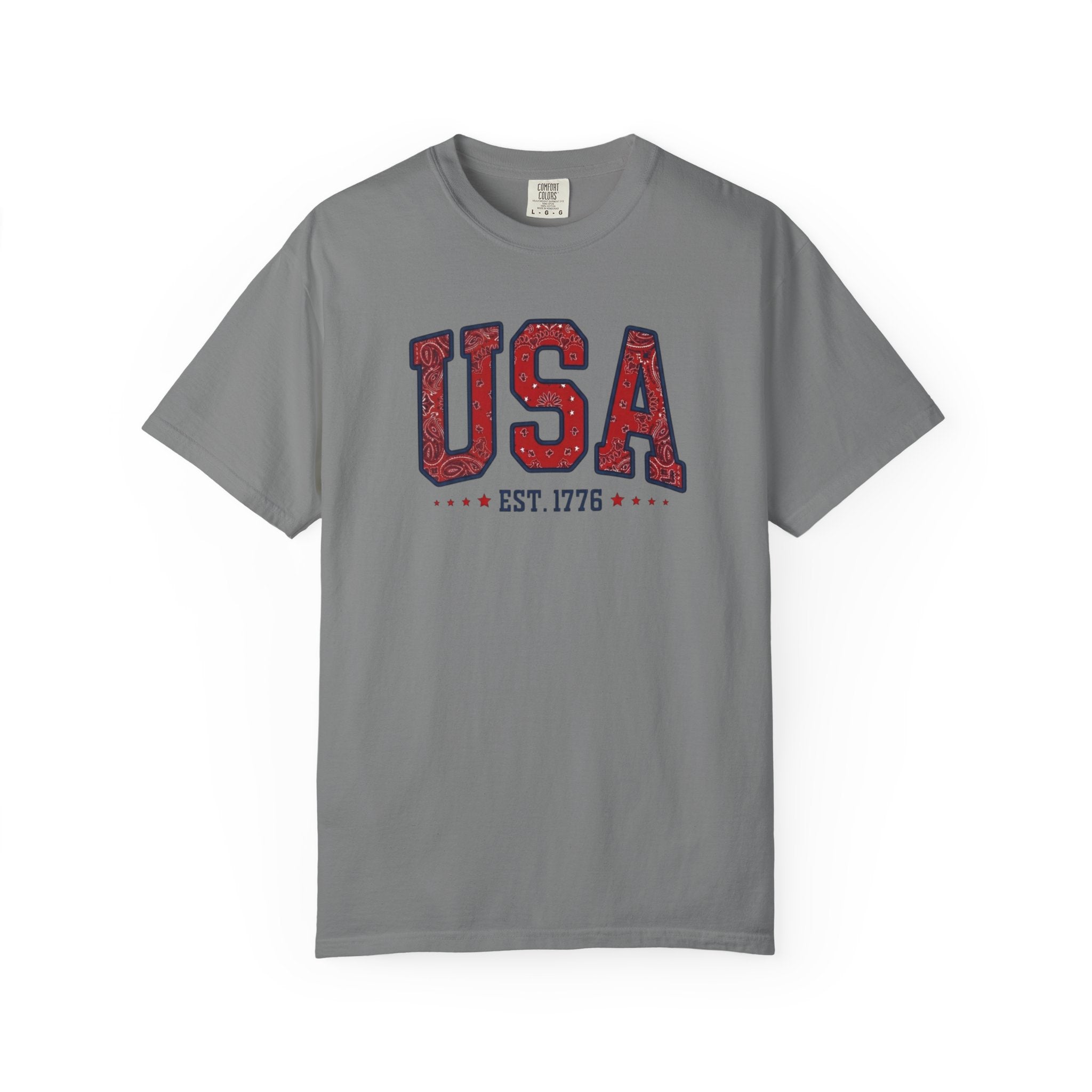 Patriotic Bandana Print USA 1776 t-shirt in Grey