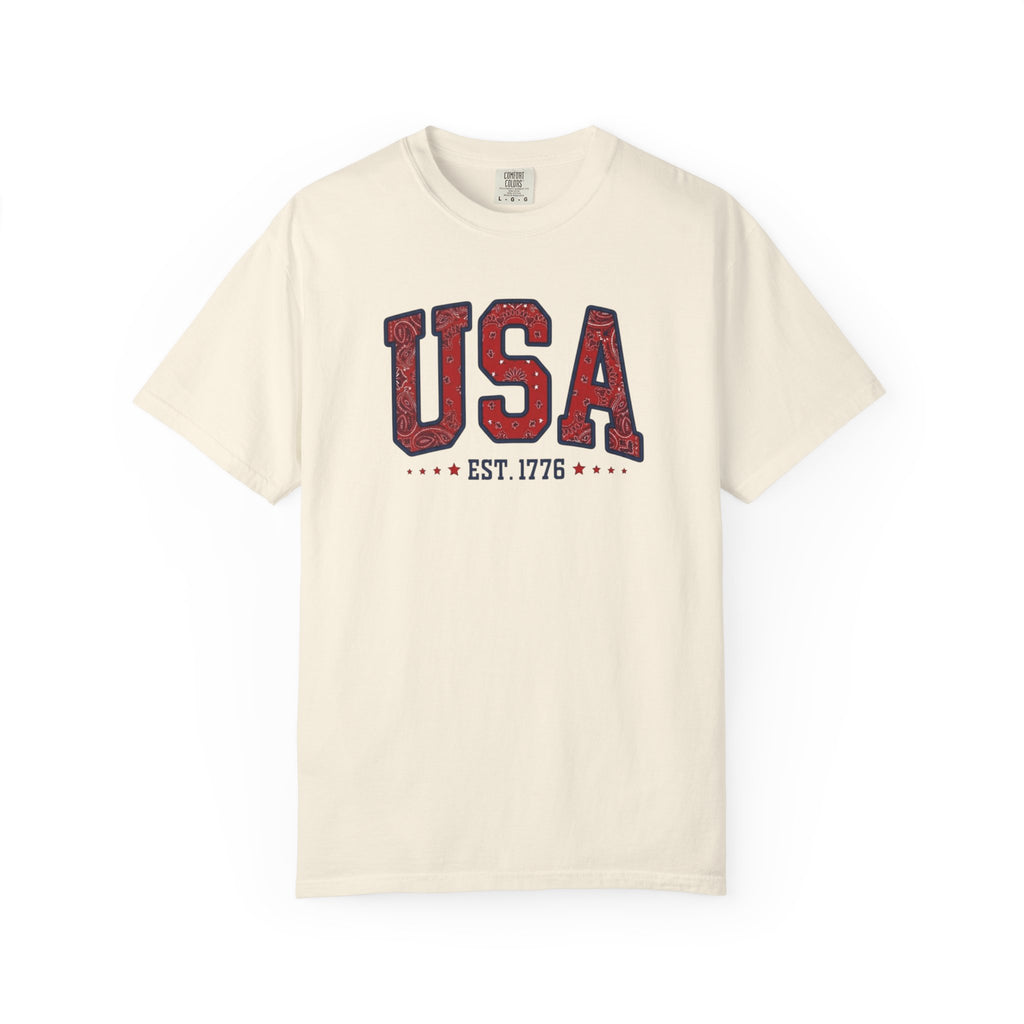 Patriotic Bandana Print USA 1776 t-shirt in Ivory