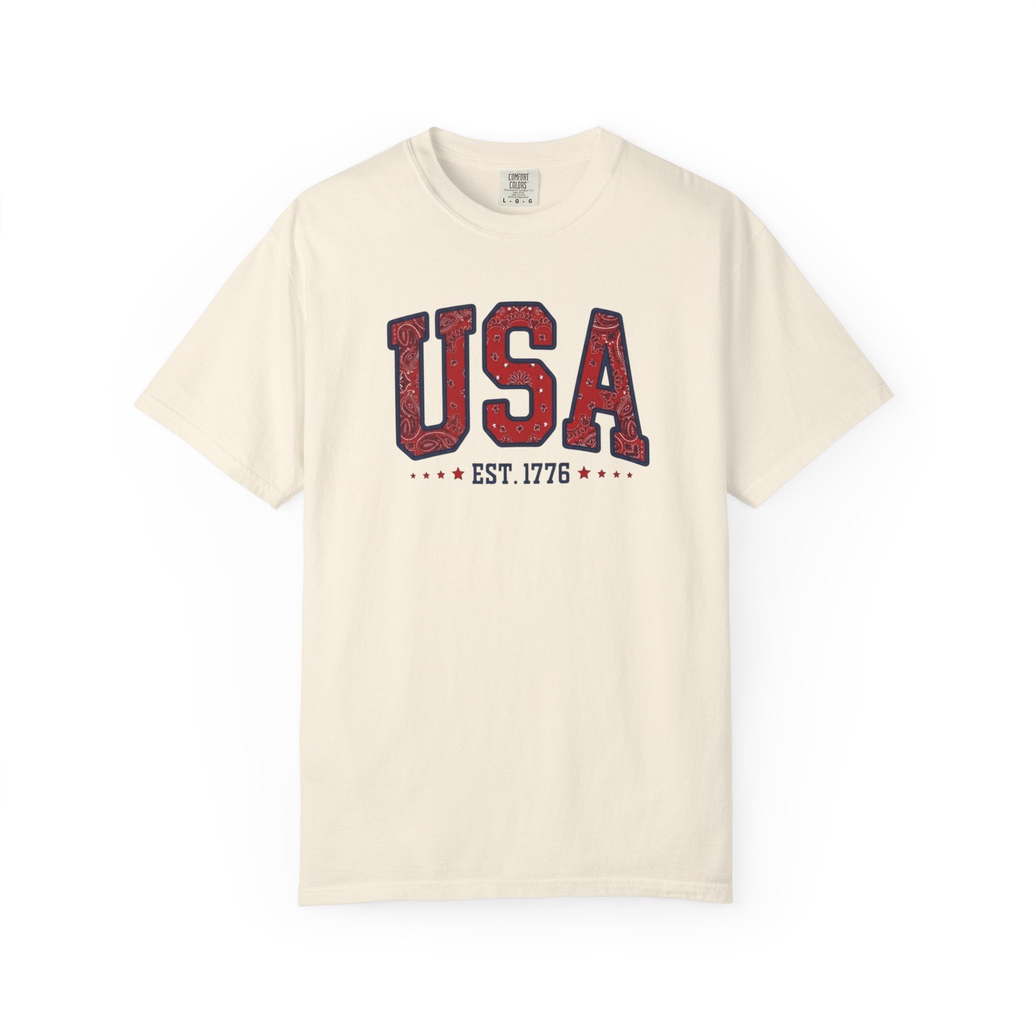 Patriotic Bandana Print USA 1776 t-shirt in Ivory
