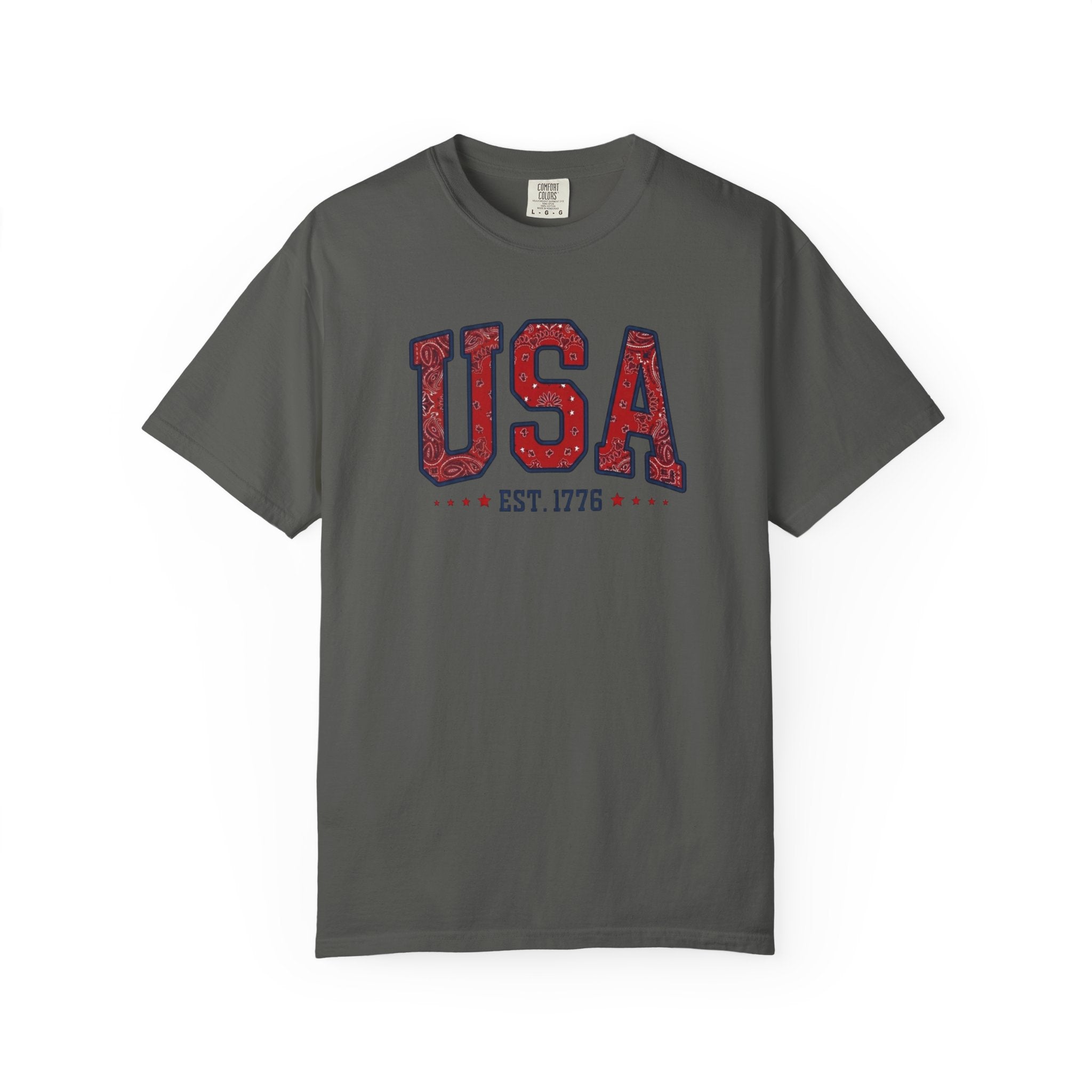 Patriotic Bandana Print USA 1776 t-shirt in Pepper