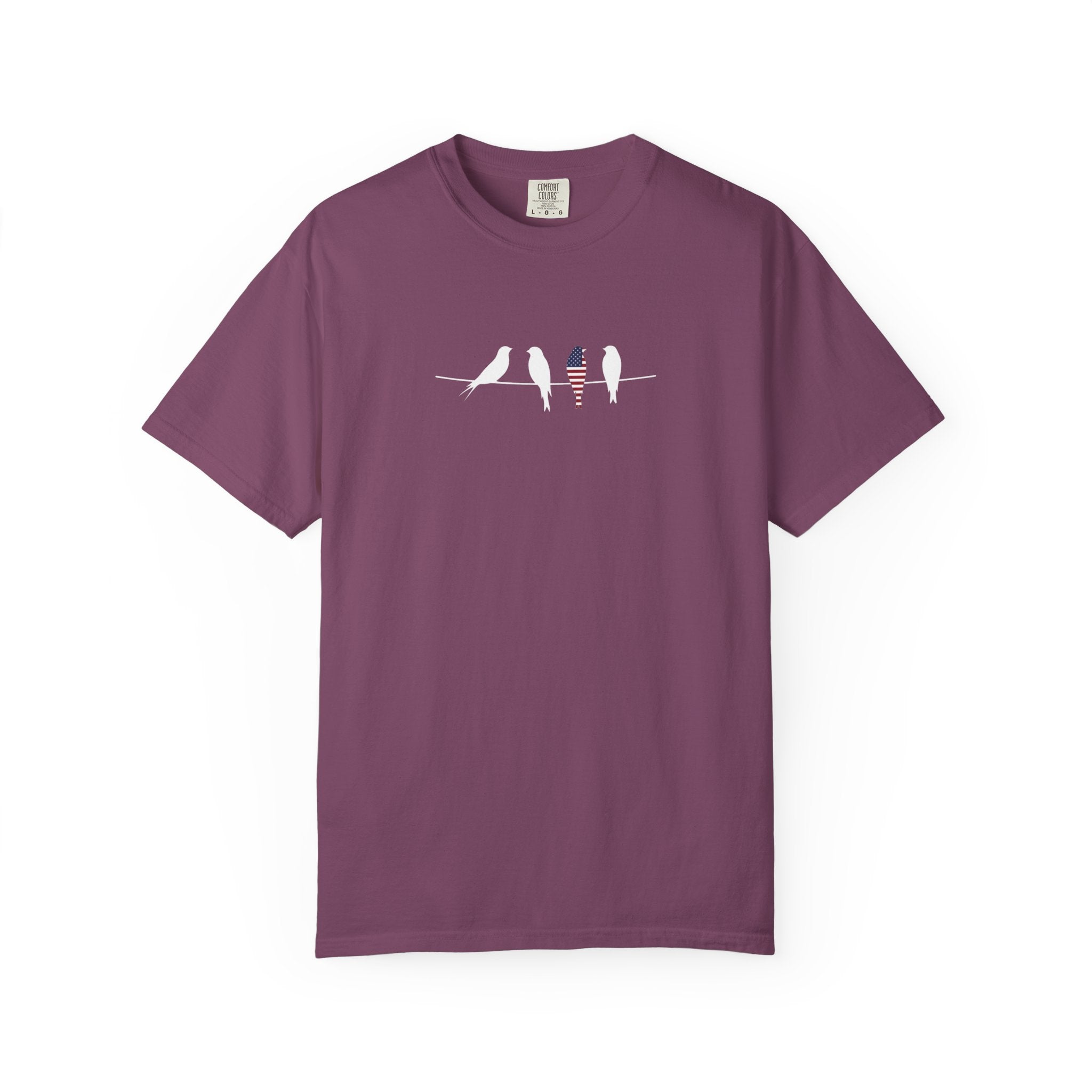 Patriotic Birds on a Wire t-shirt in Berry