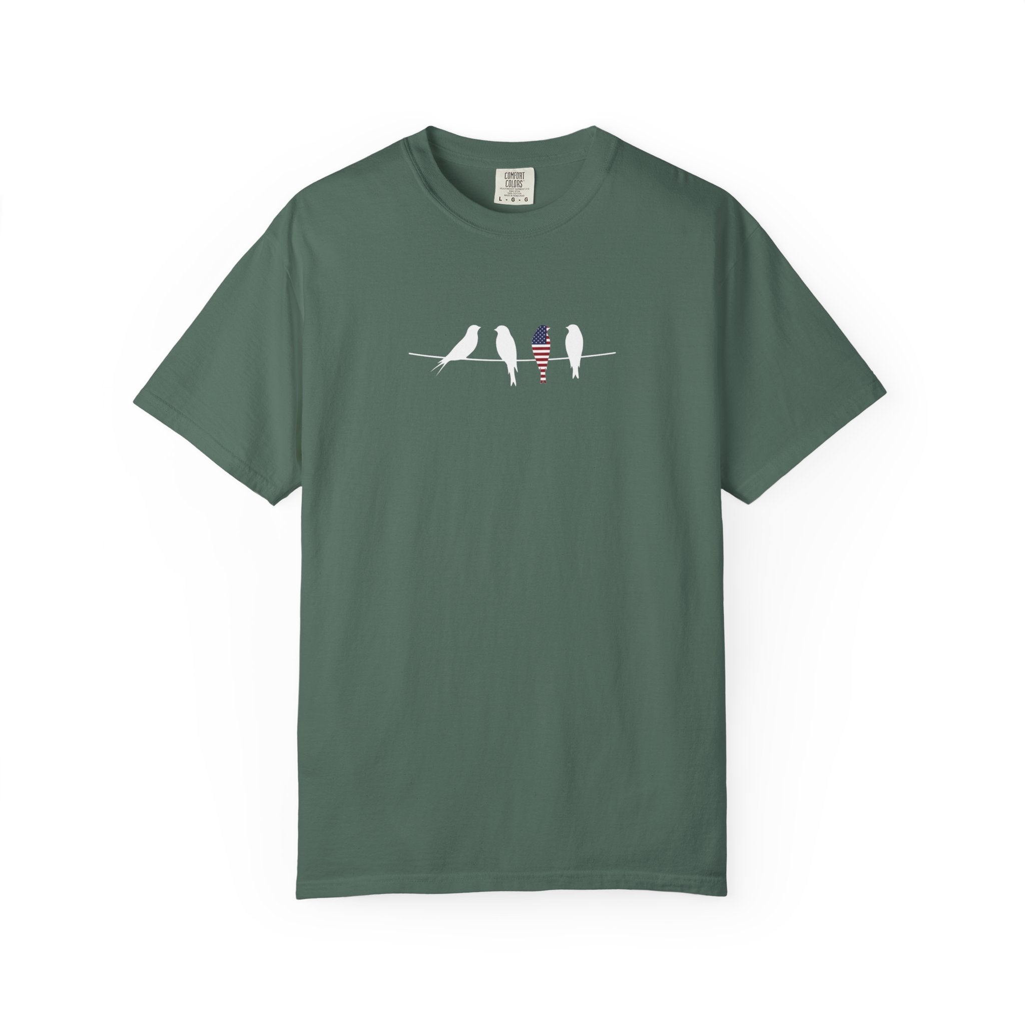 Patriotic Birds on a Wire t-shirt in Blue Spruce