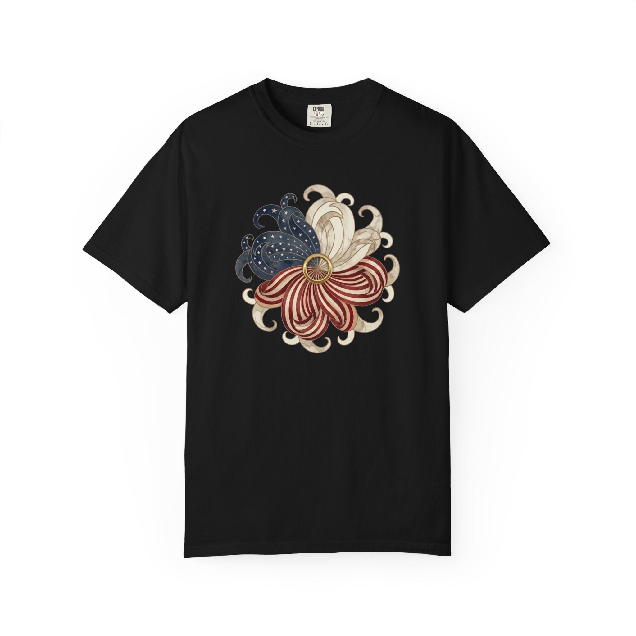 Patriotic Chrysanthemum Floral Burst t-shirt in Black