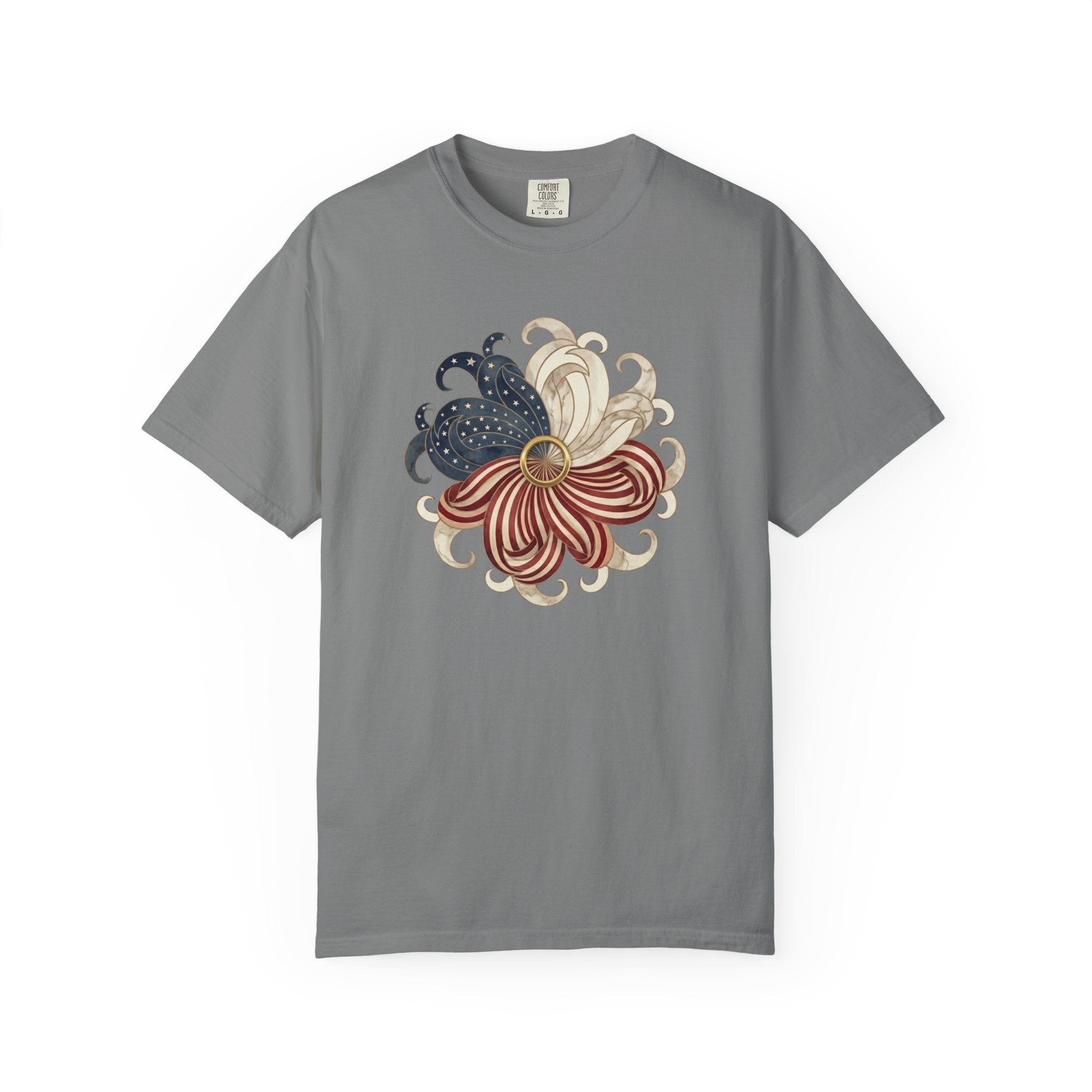 Patriotic Chrysanthemum Floral Burst t-shirt in Grey