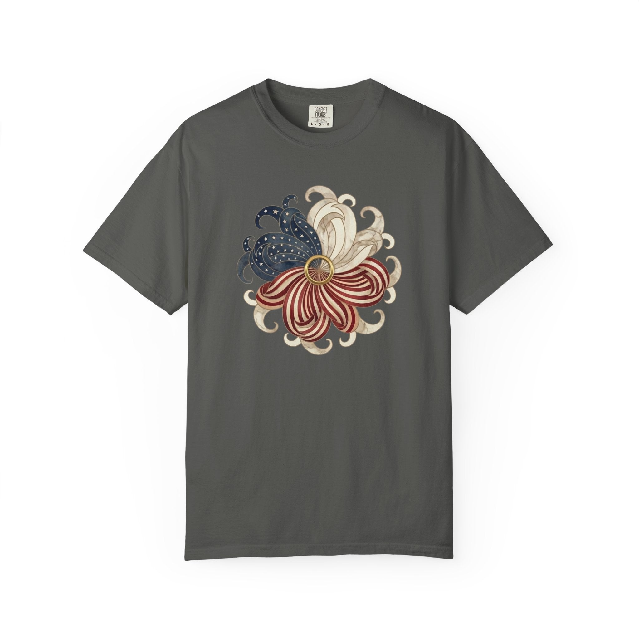 Patriotic Chrysanthemum Floral Burst t-shirt in Pepper