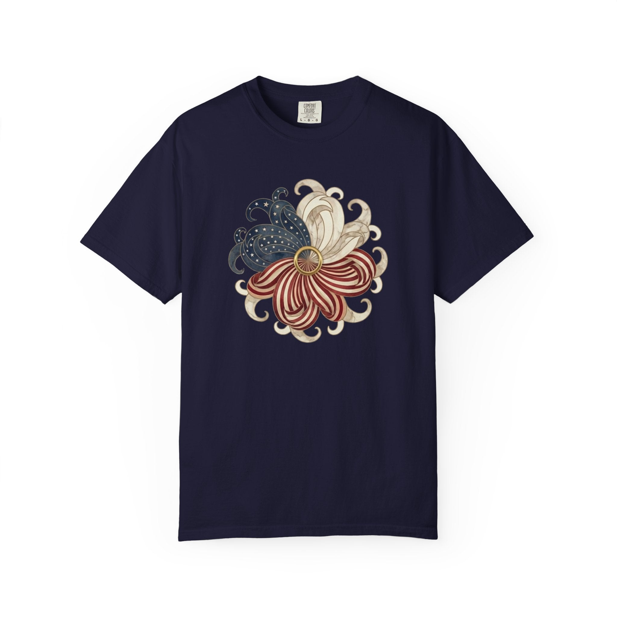 Patriotic Chrysanthemum Floral Burst t-shirt in True Navy