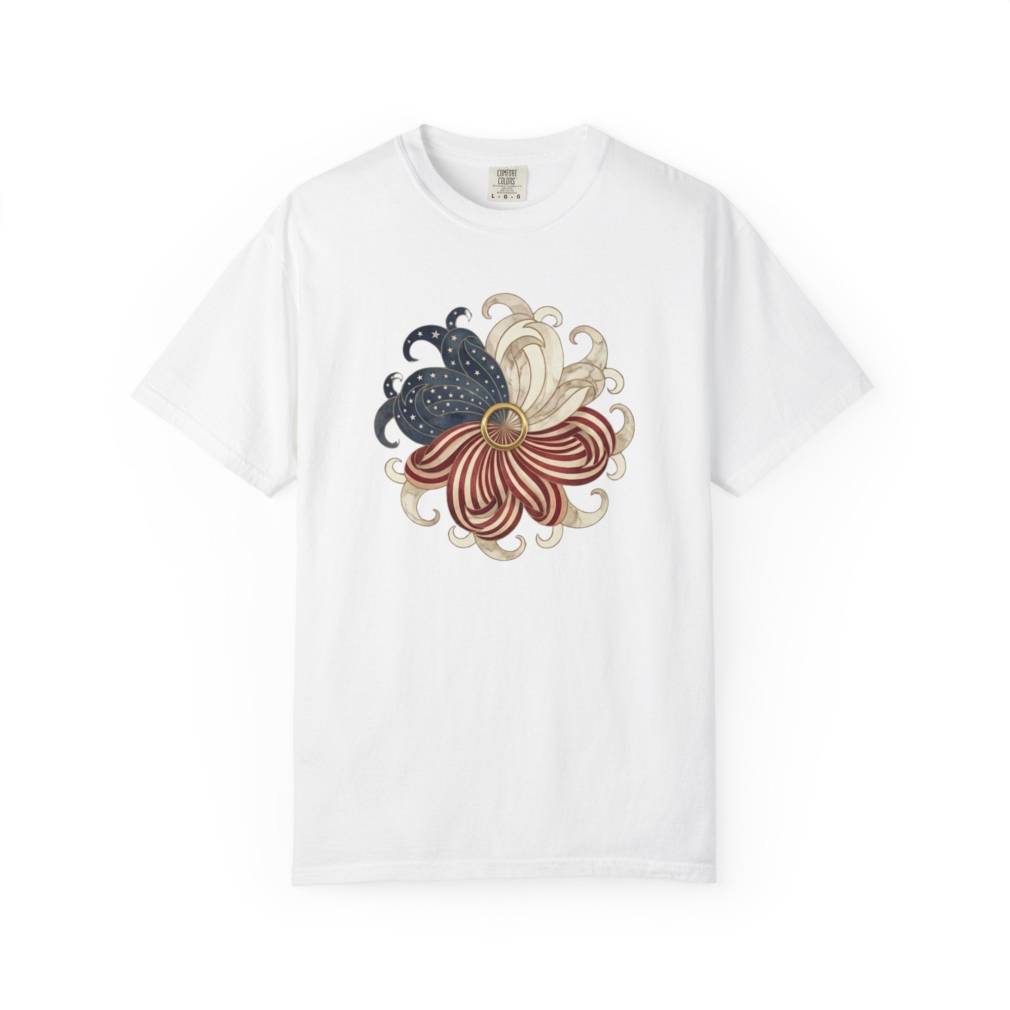 Patriotic Chrysanthemum Floral Burst t-shirt in White