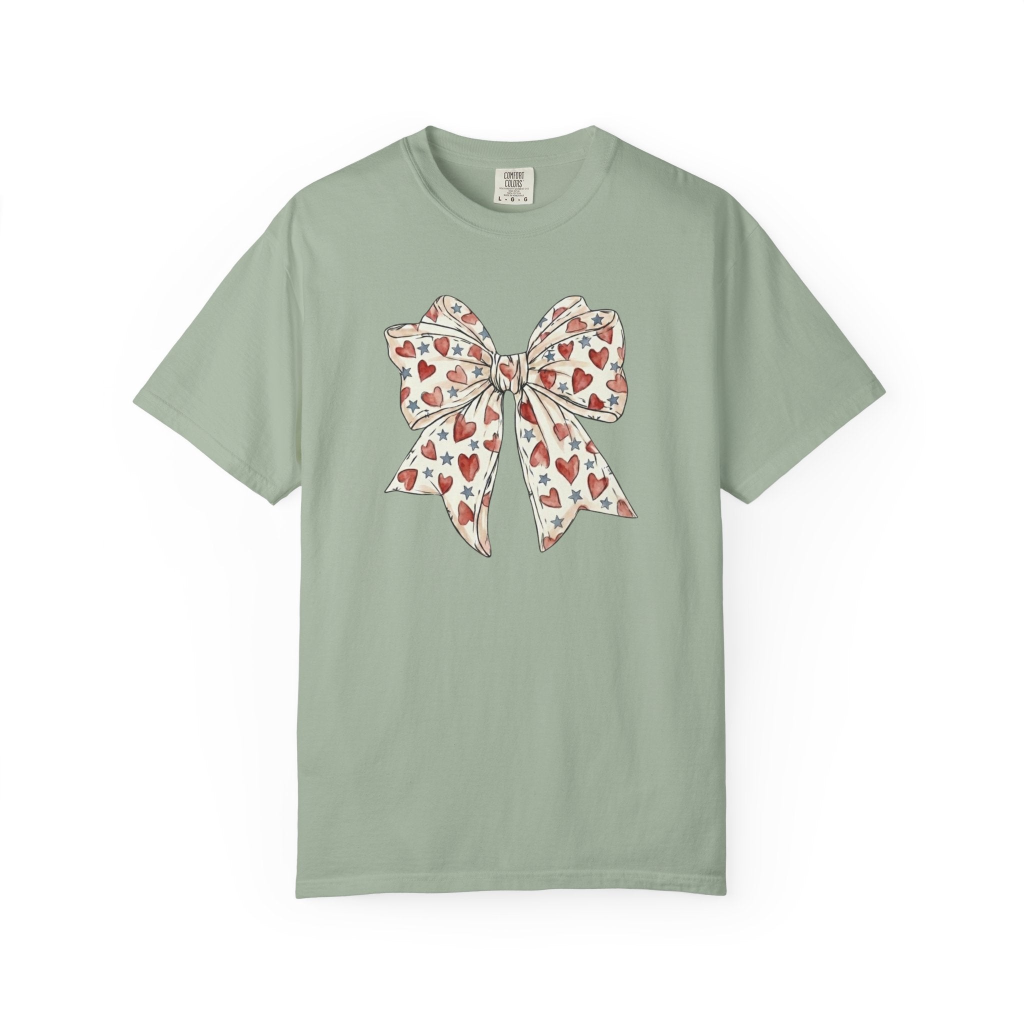 Patriotic Coquette Bow Heart and Star t-shirt in Bay
