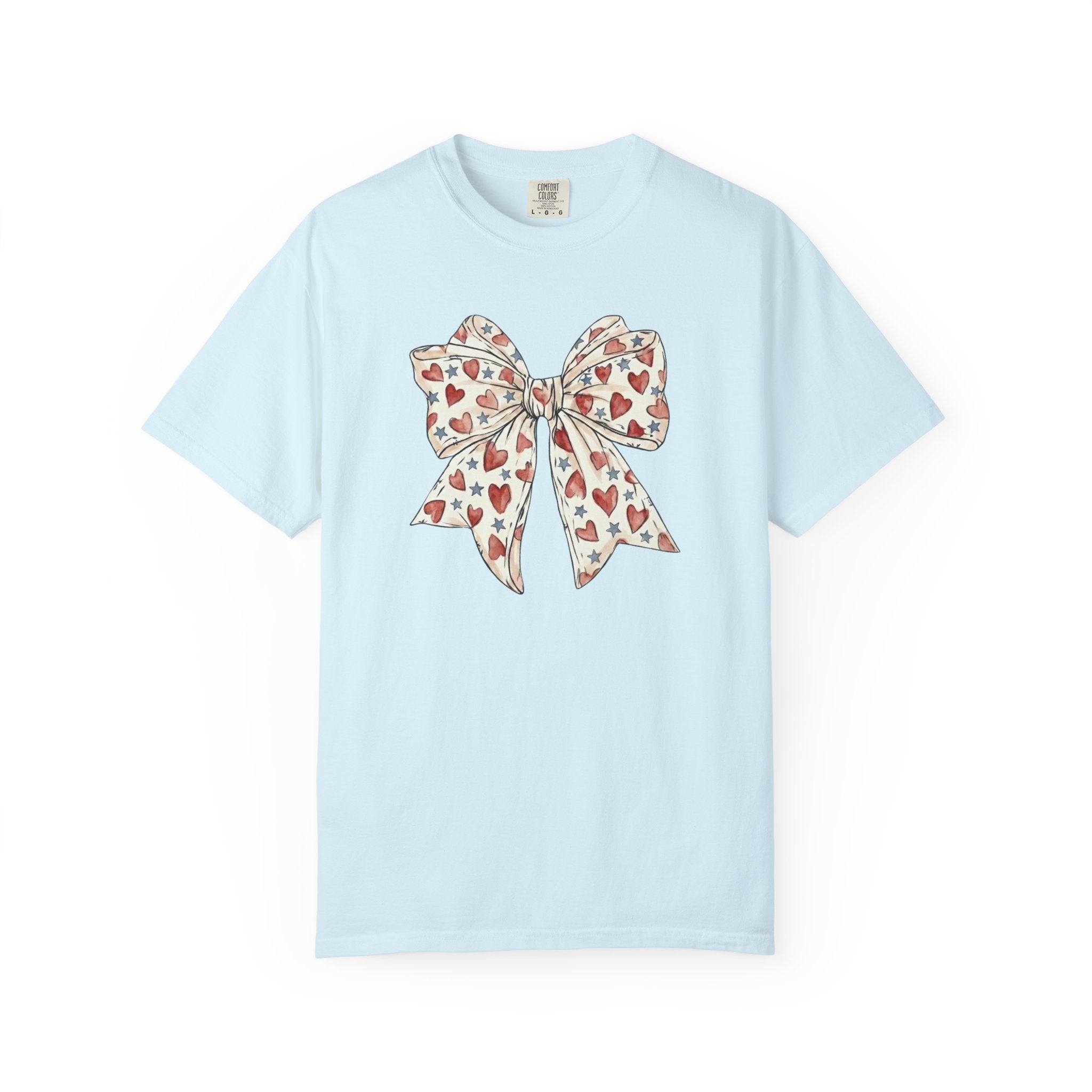 Patriotic Coquette Bow Heart and Star t-shirt in Chambray