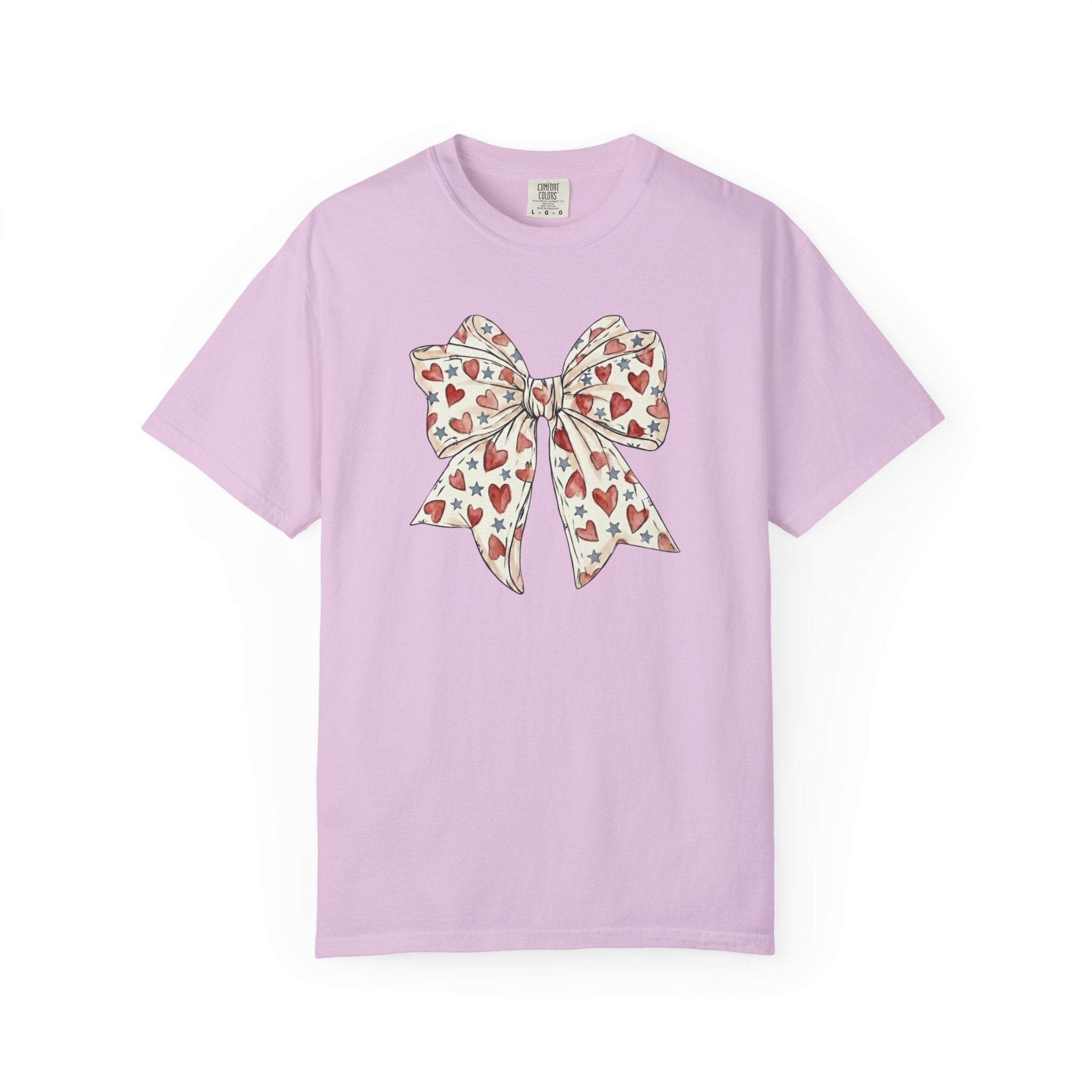 Patriotic Coquette Bow Heart and Star t-shirt in Orchid