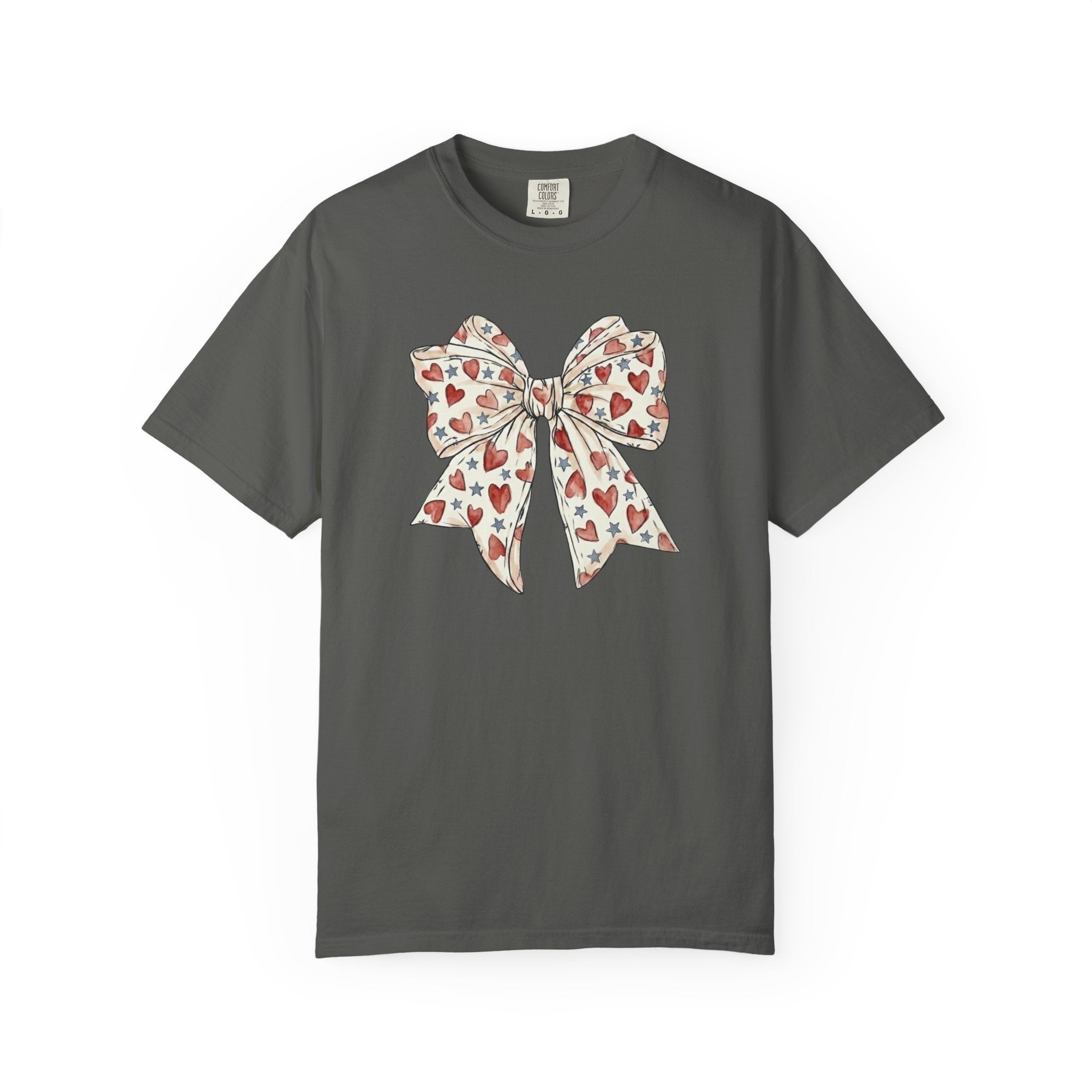 Patriotic Coquette Bow Heart and Star t-shirt in Pepper