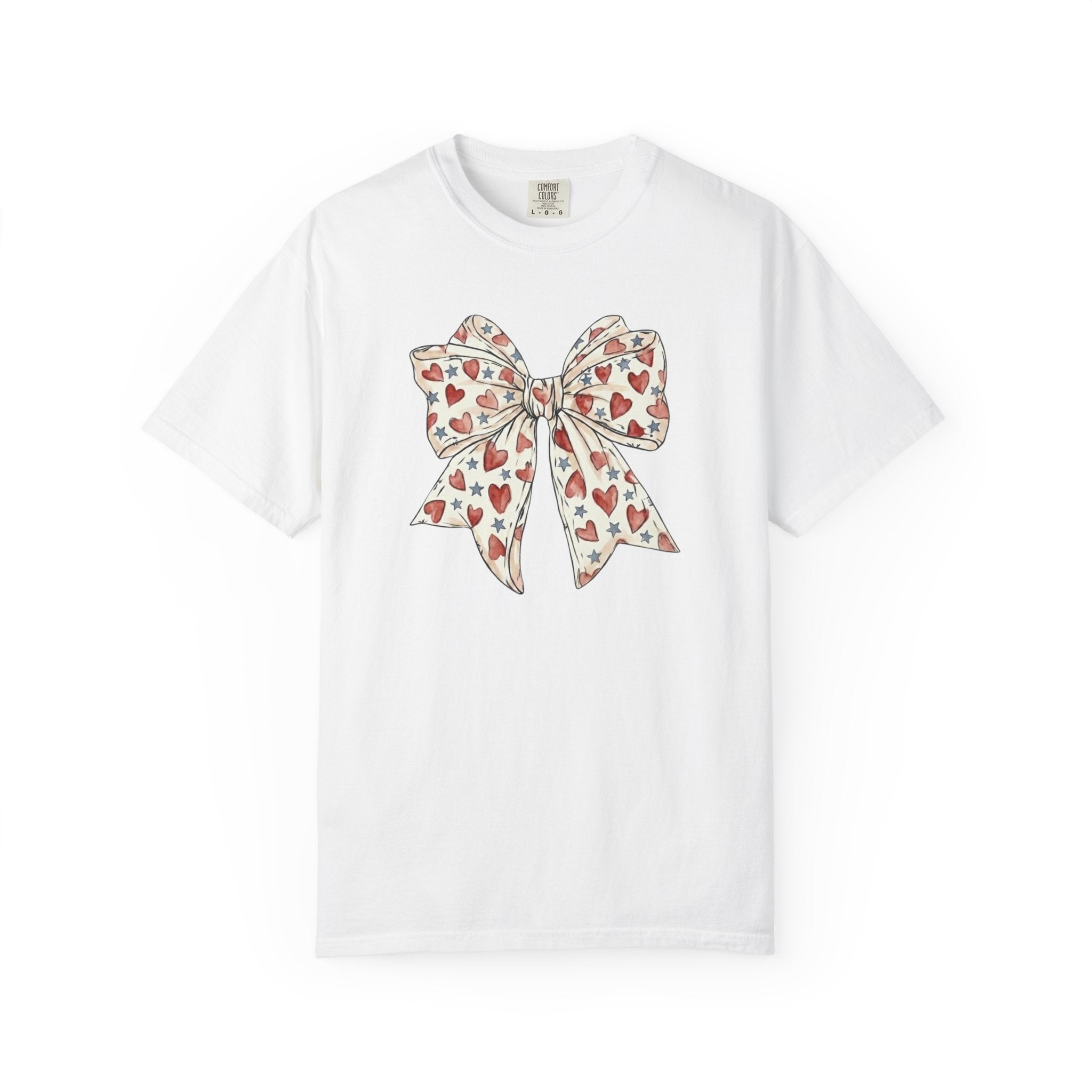 Patriotic Coquette Bow Heart and Star t-shirt in White