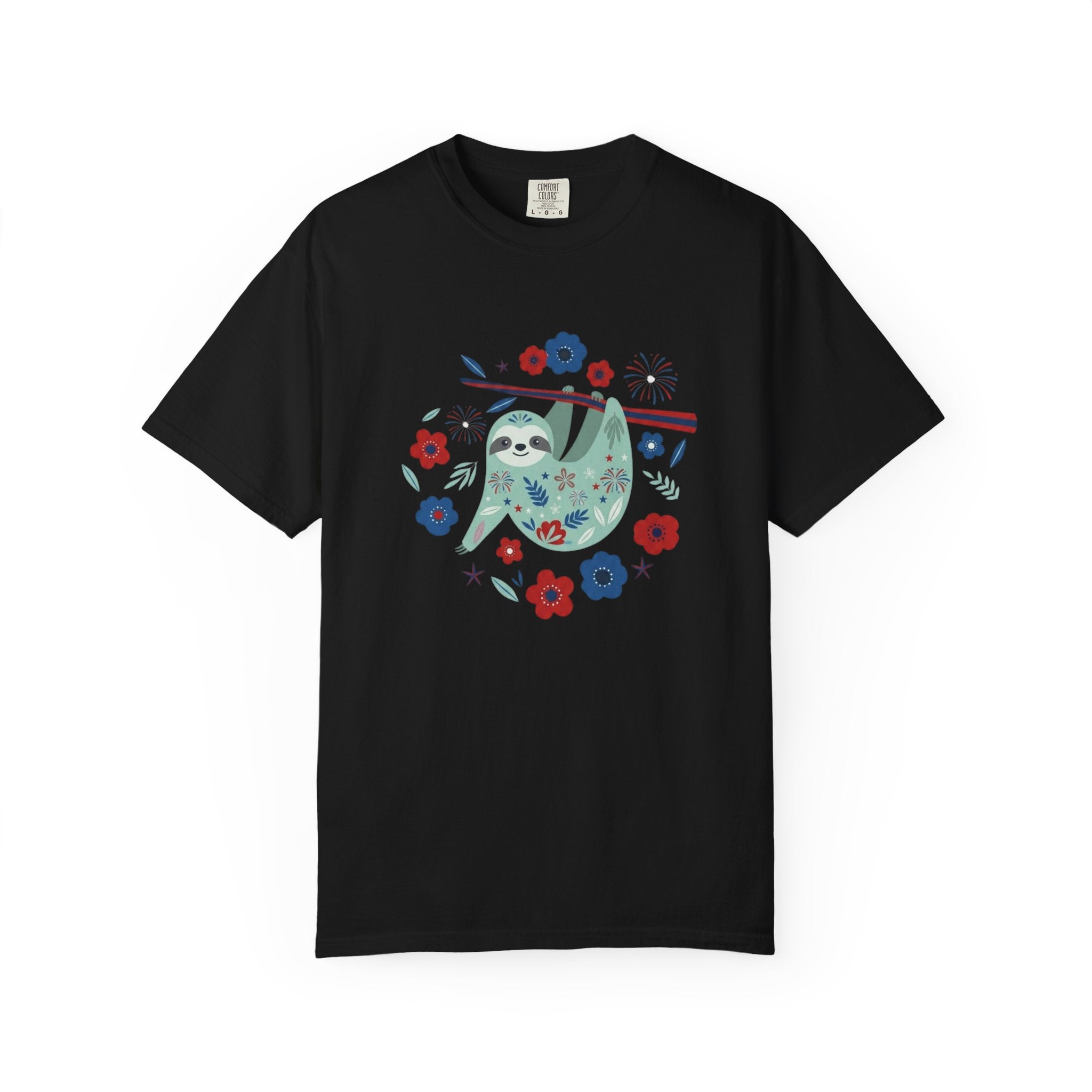Patriotic Floral Sloth t-shirt in Black