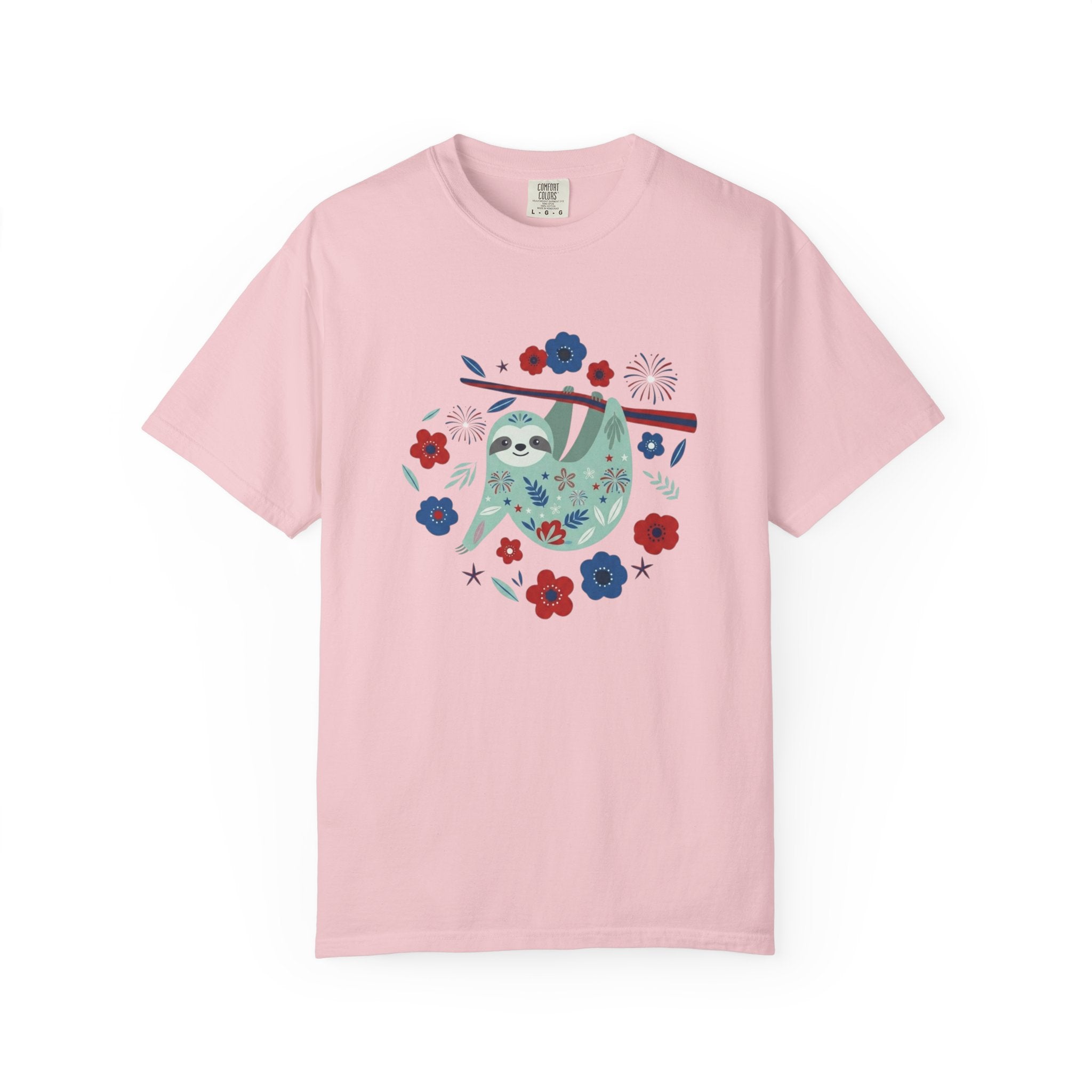 Patriotic Floral Sloth t-shirt in Blossom