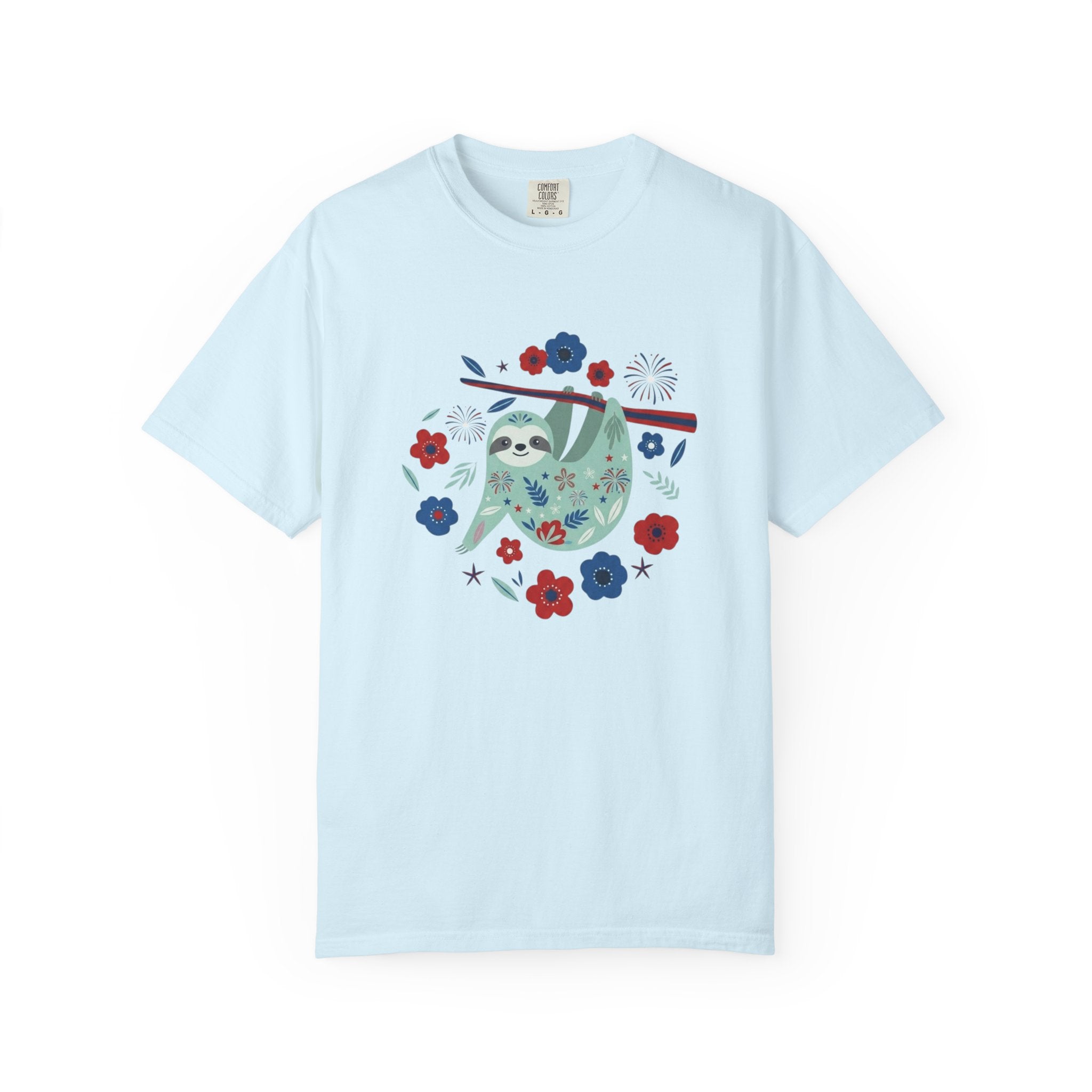 Patriotic Floral Sloth t-shirt in Chambray