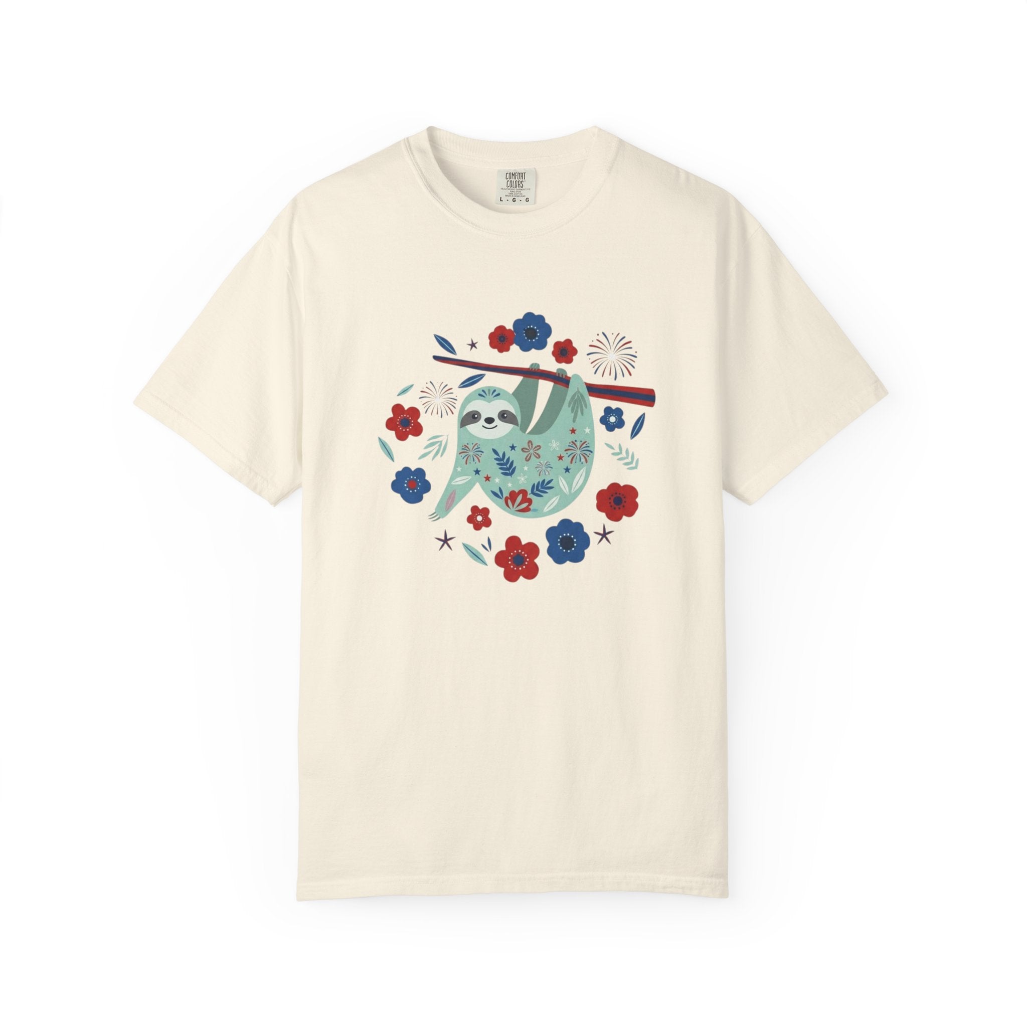Patriotic Floral Sloth t-shirt in Ivory
